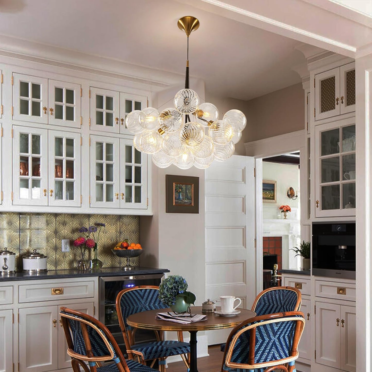 Modern Bubble Ball Swirled Glass Chandelier, Dia 24 inch Black and Clear Globe Blown Glass Small Ceiling Lights Fixture for Bedroom Study Restaurant