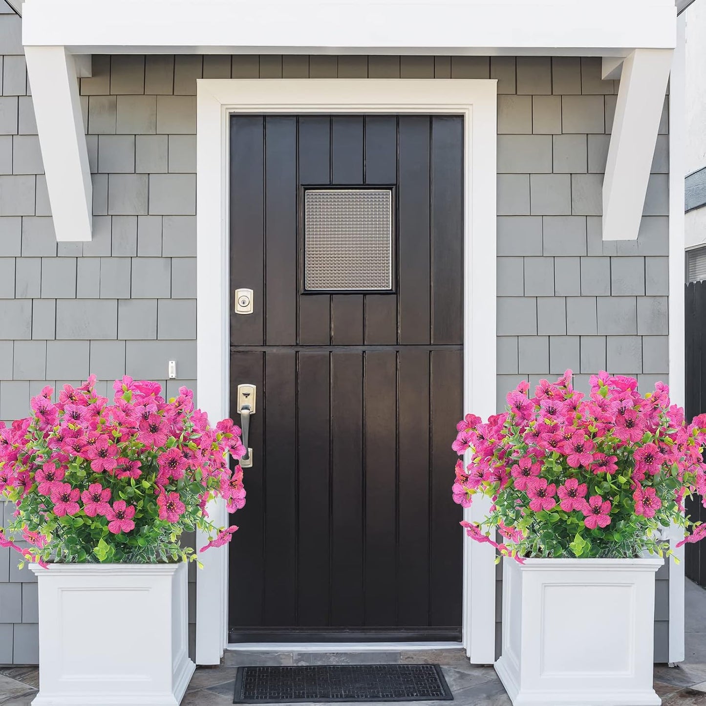 12 Bundles Artificial Flowers Outdoor UV Resistant Fake Plastic Plants Indoor Outside Hanging Plants Garden Porch Window Box Home Wedding Farmhouse Festive Shrub Decor (Rose Red)