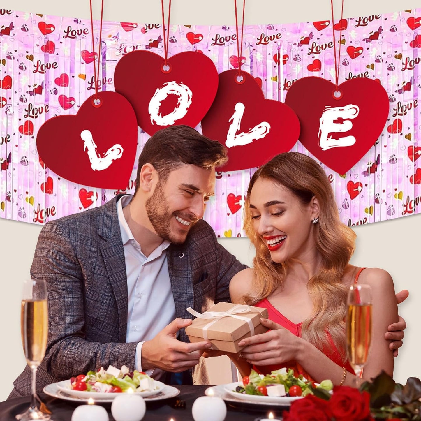 6 Pack 29x108 Inch Love Pink Wave Foil Fringe Table Skirts Metallic Banner for Tinsel Streamer Garland Backdrop for Parade Floats Wedding Mother's Day, Birthday Mardi Gras Party Decorations