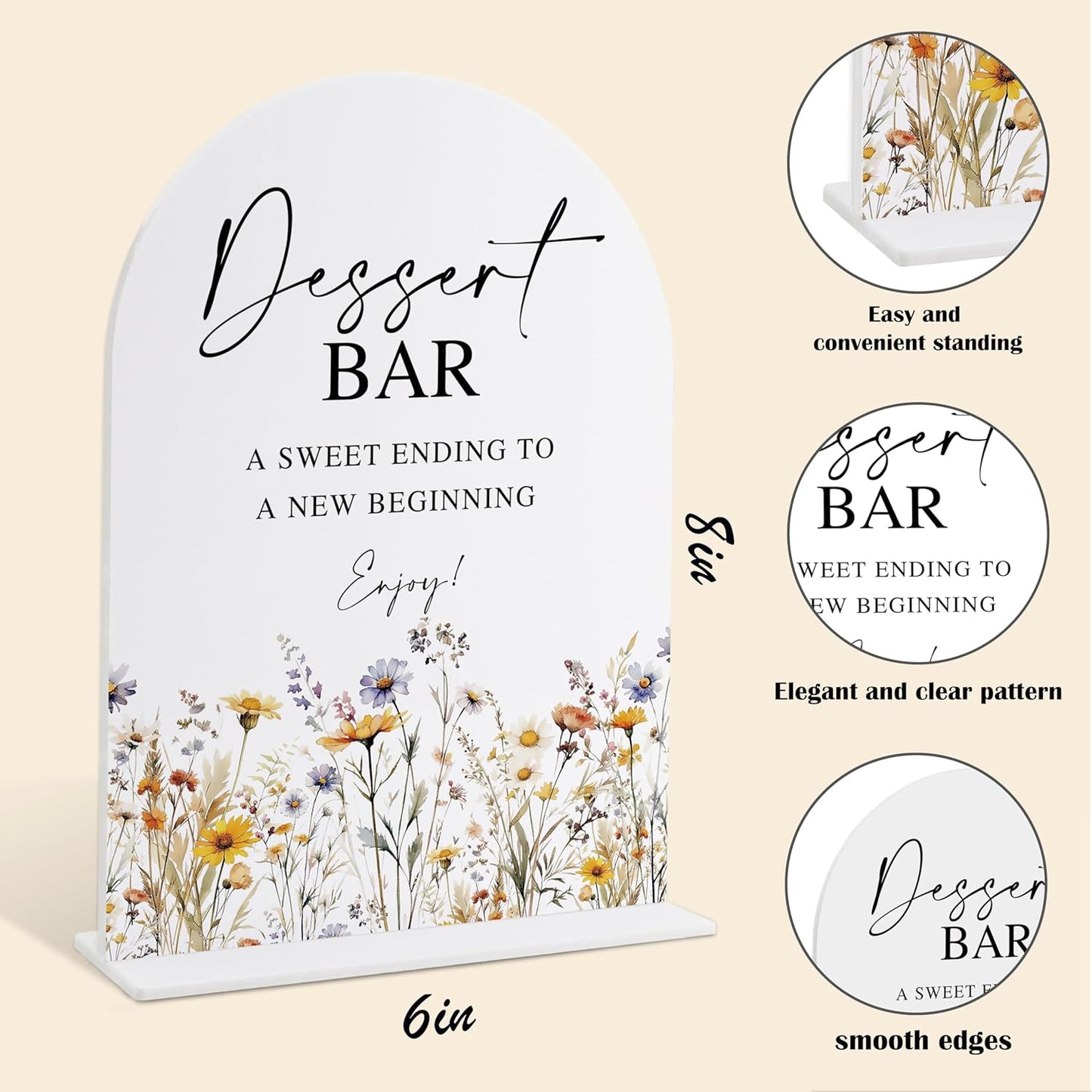Wedding Signs for Ceremony and Reception, Boho Floral Acrylic Dessert Bar Sign, Wedding Signage with Stand, Bridal Shower Table Centerpieces, Supplies for Engagement Reception and Event Party, 25