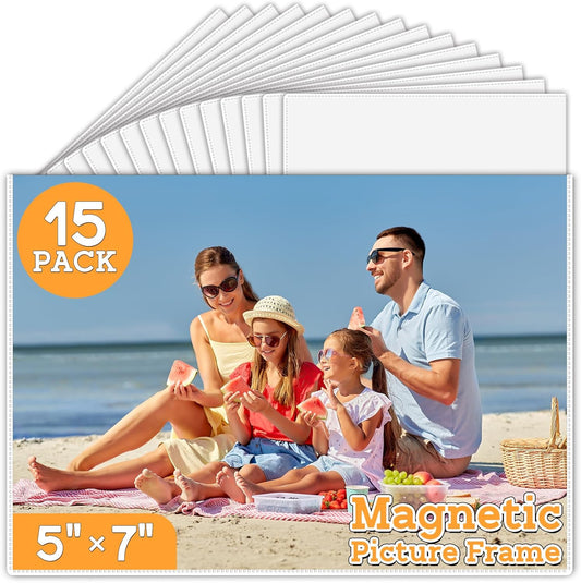 VNDUEEY 15 Pack Magnetic Picture Frames for Refrigerator 5x7 inch, Magnetic Photo Frames Reusable, Magnetic Pocket Picture Frame for Fridge, Locker, Home, School, Office