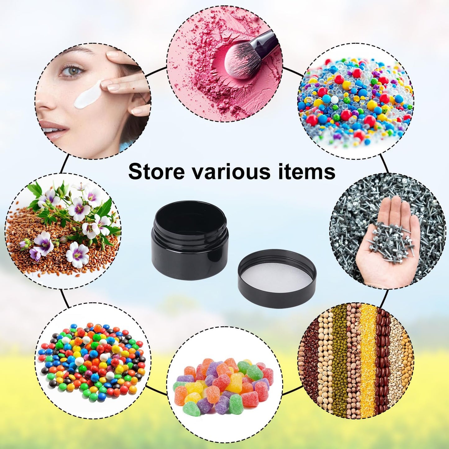 110 Packs 2 OZ Black Plastic Jars with black Lids, Body Butter Containers, Cosmetic Containers jars for Kitchen Ingredients, beads, sequins, Lotion, Cream, DIY Crafts and More by KUKLIPJIM