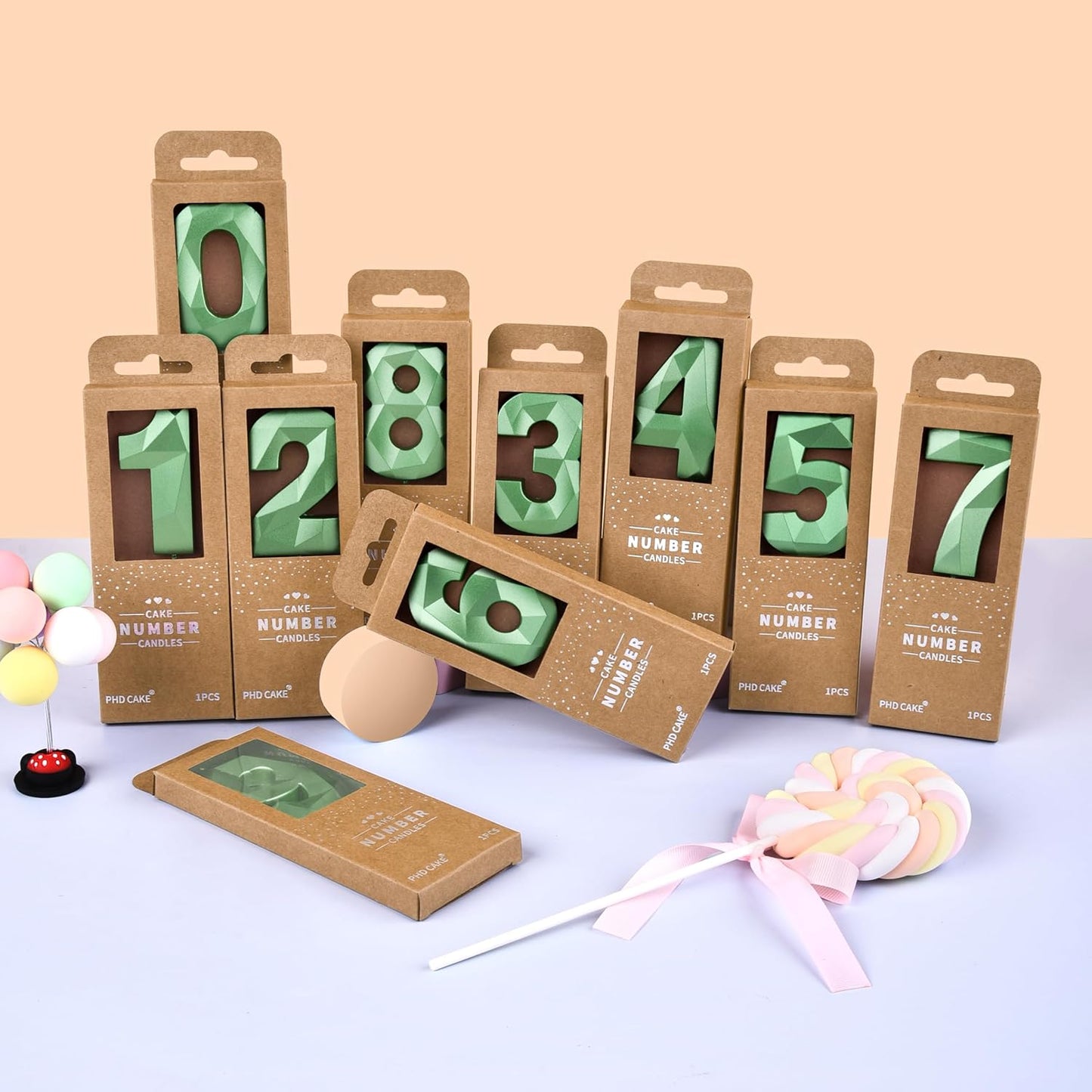 PHD CAKE 2.76 Inch Crystal Green 5 Number Cake Candle, Numeral Birthday Candles, Green Number Candles, Party Celebration