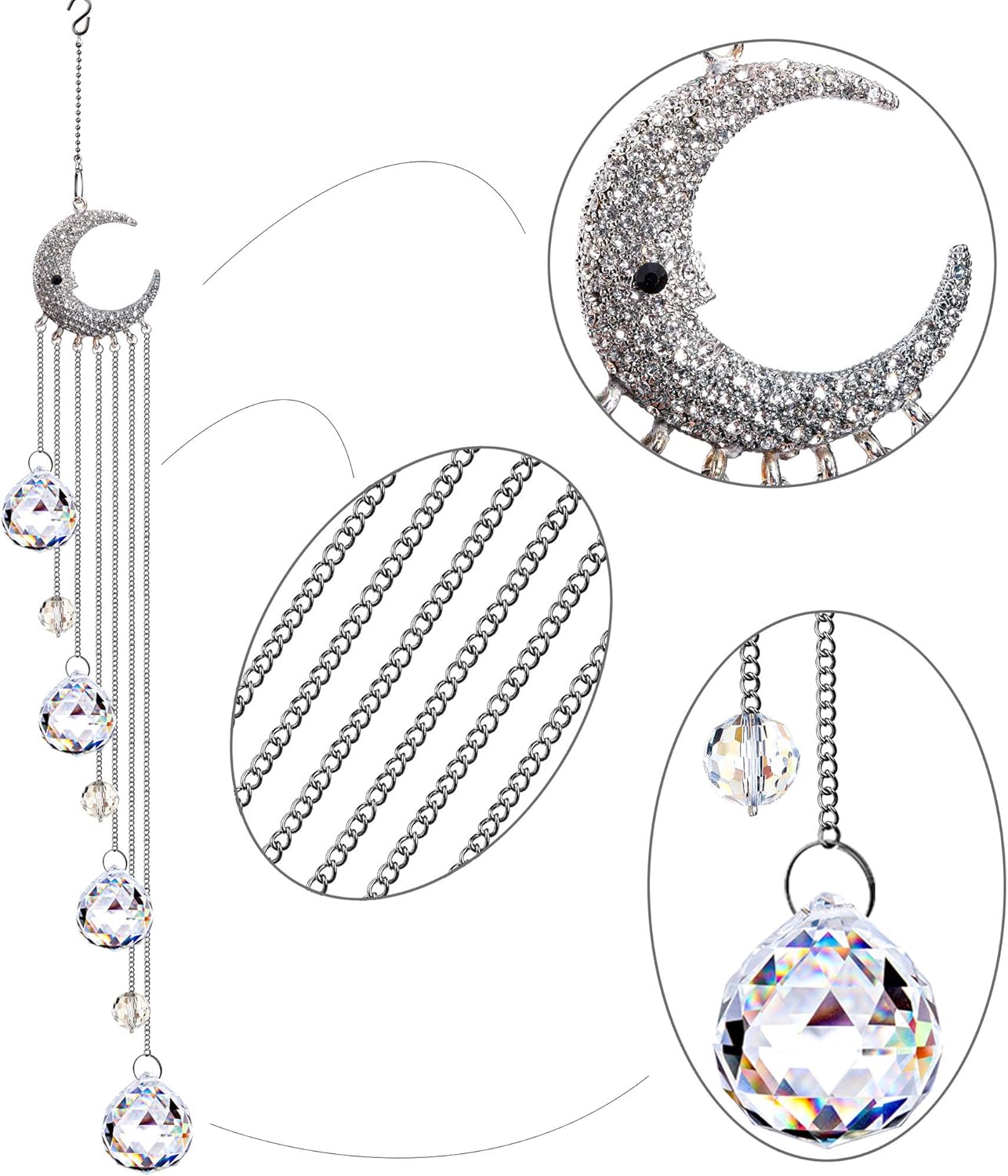 Hanging Clear Crystal Suncatcher Ornaments with Moon Decor Rainbow Maker Crystal Beads Ball Prisms Pendant