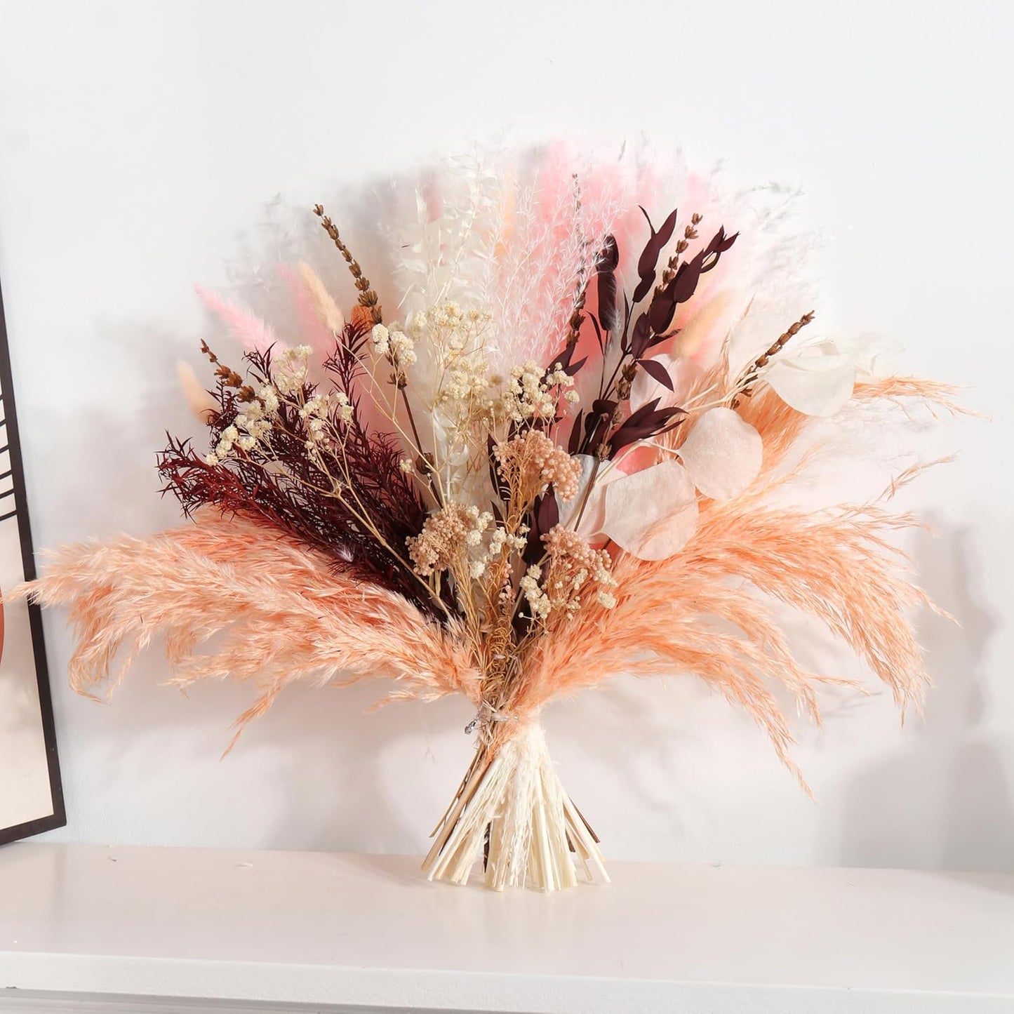 Pink Dried Flowers Bouquet - Pampas Grass, Bunny Tails, Eucalyptus, Lavender - Rustic Boho Decor for Home, Wedding, or Gift - Fluffy Pink Pampas for Flower Vase