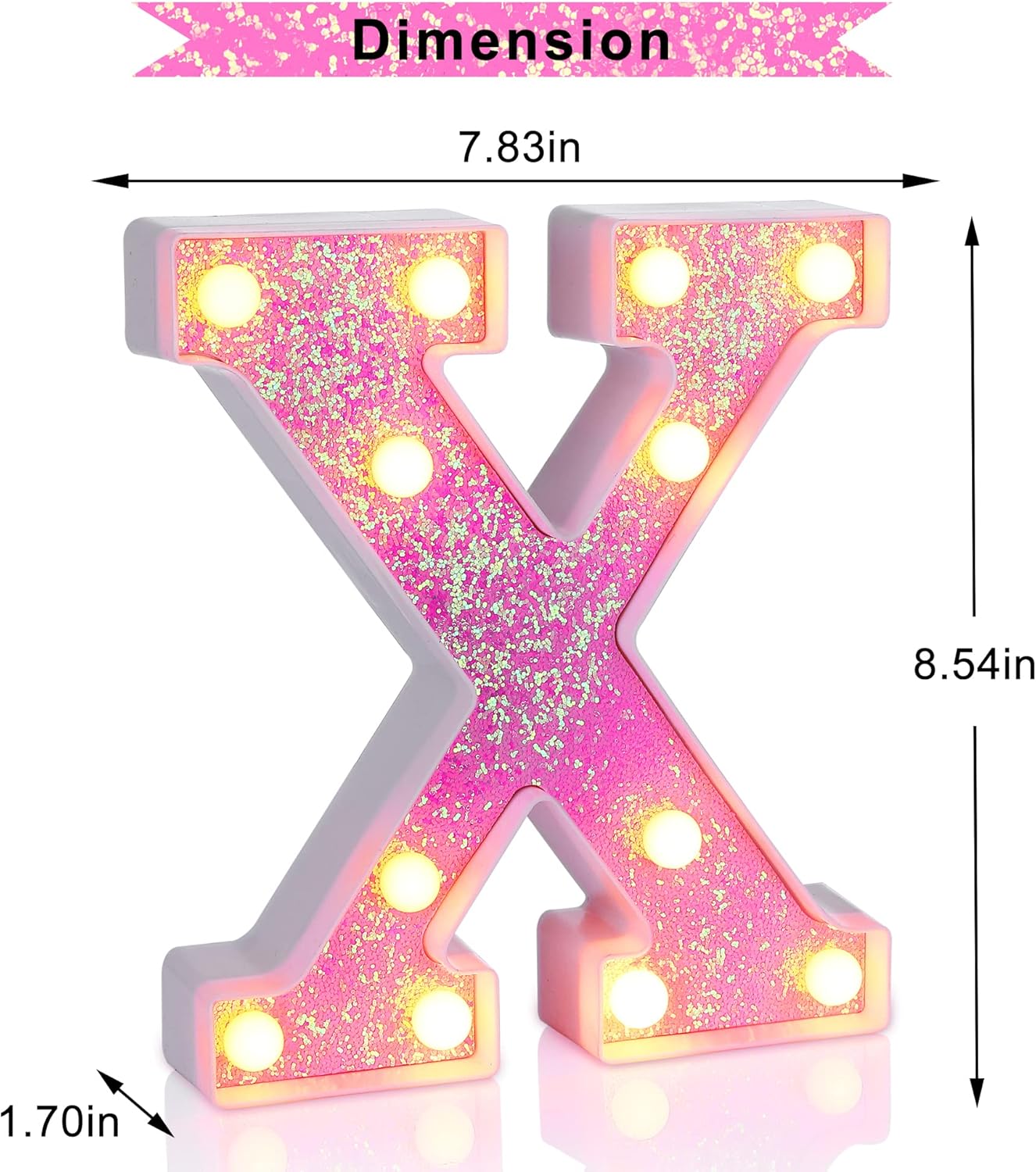 Foaky Pink Light up Letters，Pink Party Decorations,Girls Room Decor,Glitter Light Up Letters,Alphabet Letter Sign for Night Light Birthday Party Girls Gifts, Home Bar Decoration（X）