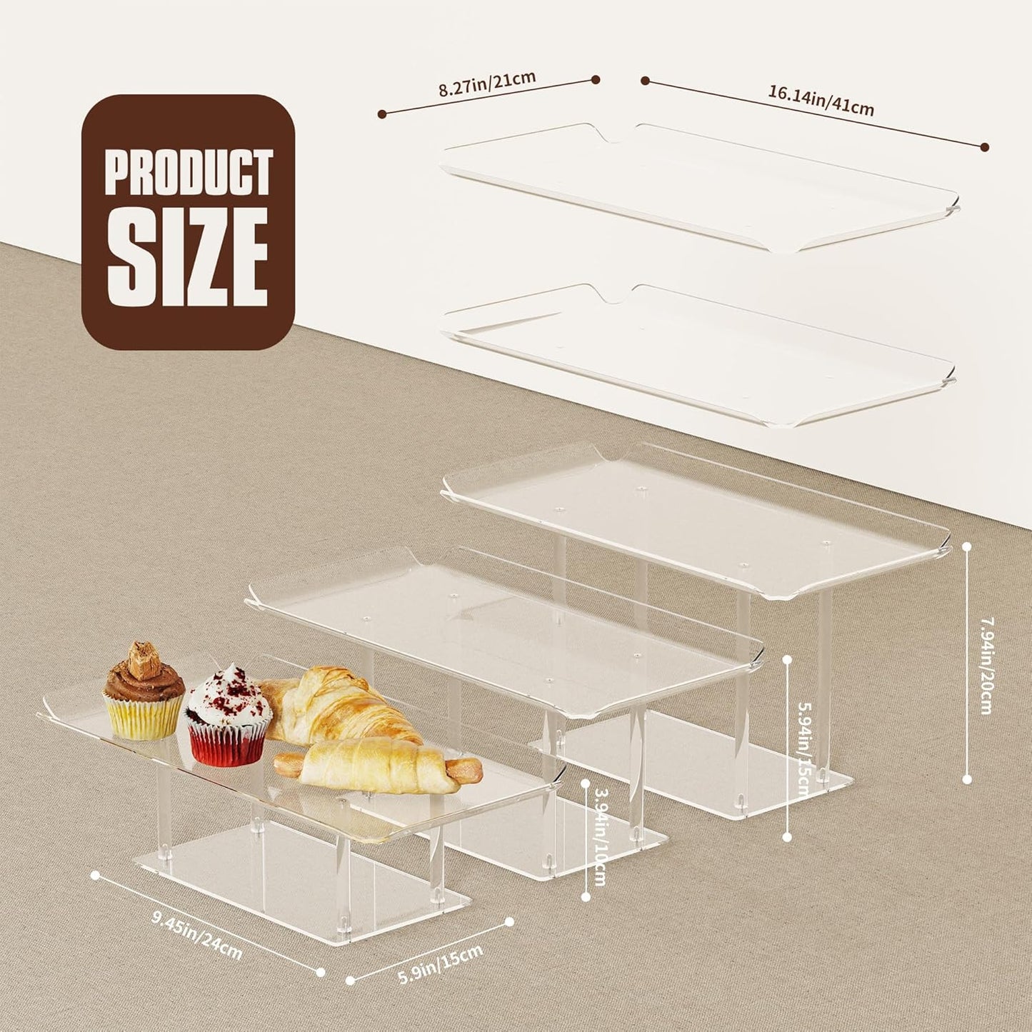 6 Pack Dessert Table Display Set, Clear Acrylic Dessert Display Stands with 3 Pack Dessert Tray Platters Buffet Risers for Pastry Food Fruit Candy Treat for Wedding Birthday Party