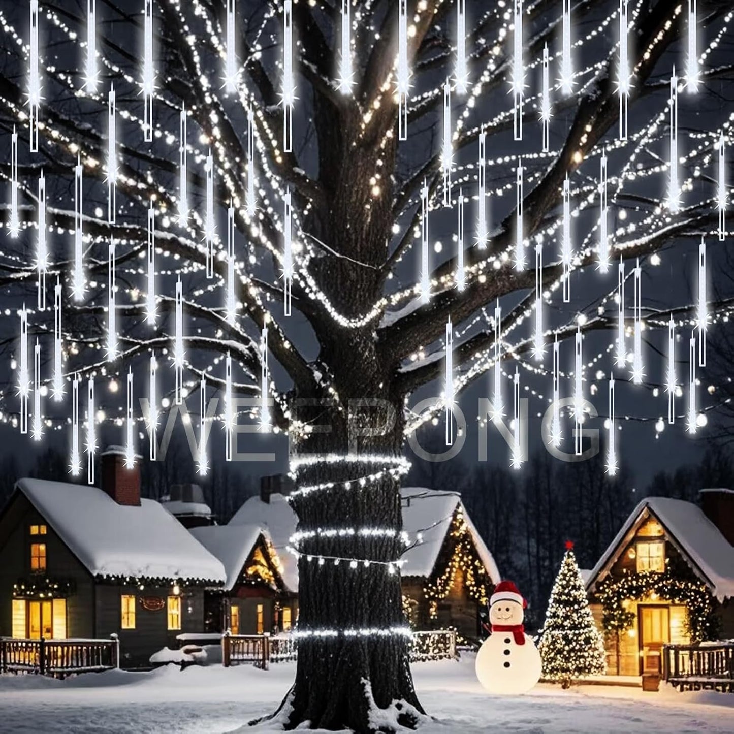 Christmas Lights Outdoor 32 Tubes 768 LEDs Meteor Shower Lights UL Certified Snow Falling Rain Drop Icicle String Light for Xmas Tree Christmas Decorations Outdoor Wedding Party Window,White