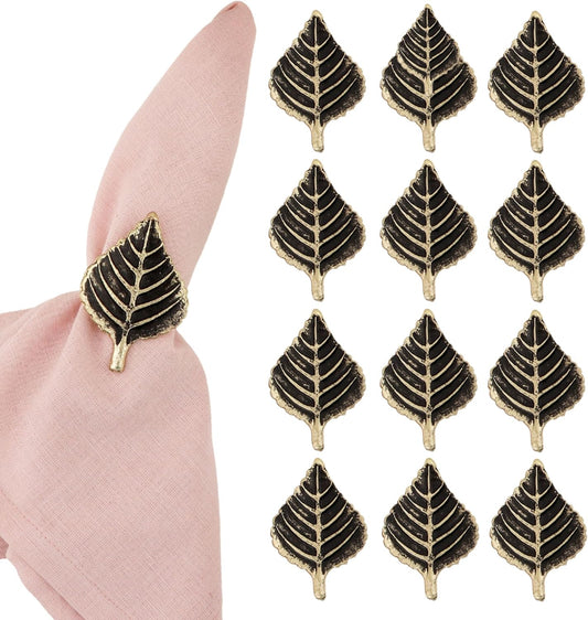 Set of 12 Rooster Napkin Rings for Farmhouse Decor | Premium Metal Leaf Dinnerware Napkin Holders | Thanksgiving, Christmas, and Easter Table Setting (Antique Gold) - ALPHA Living HOME