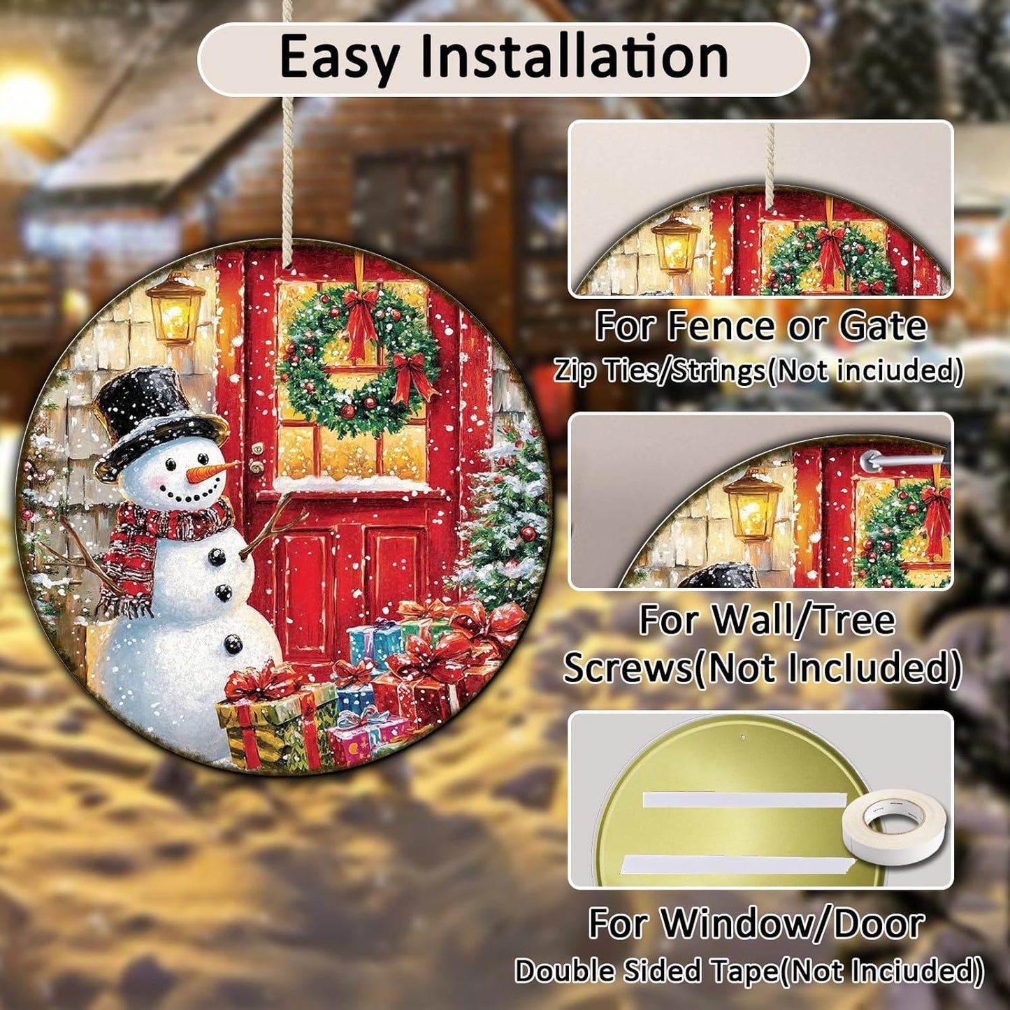 Round Wall Decor Christmas Metal Tin Sign Snowman Sign Rustic Wall Decor Wall Plaque Snowman Wreath Sign for Christmas Round Wreath Wall Decor Vintage Garage Yard Home Decor 12 * 12 in