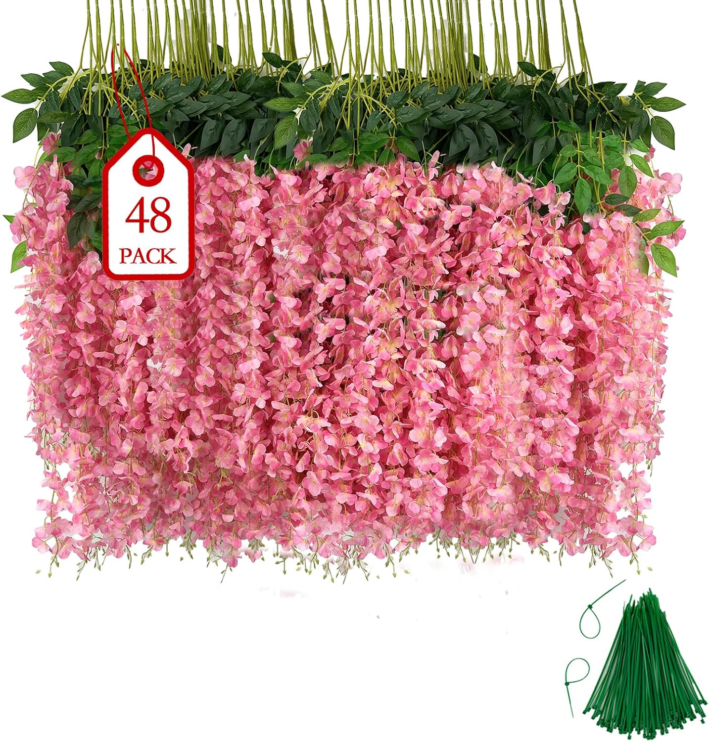 48 Pcs of Wisteria Hanging Flowers, 3.75 Feet Fake Wisteria Flower Strings, Artificial Wisteria Flowers Hanging Garland for Backdrop, Wedding, Ceremony,Garden and Home Wall Decoration (Pink)