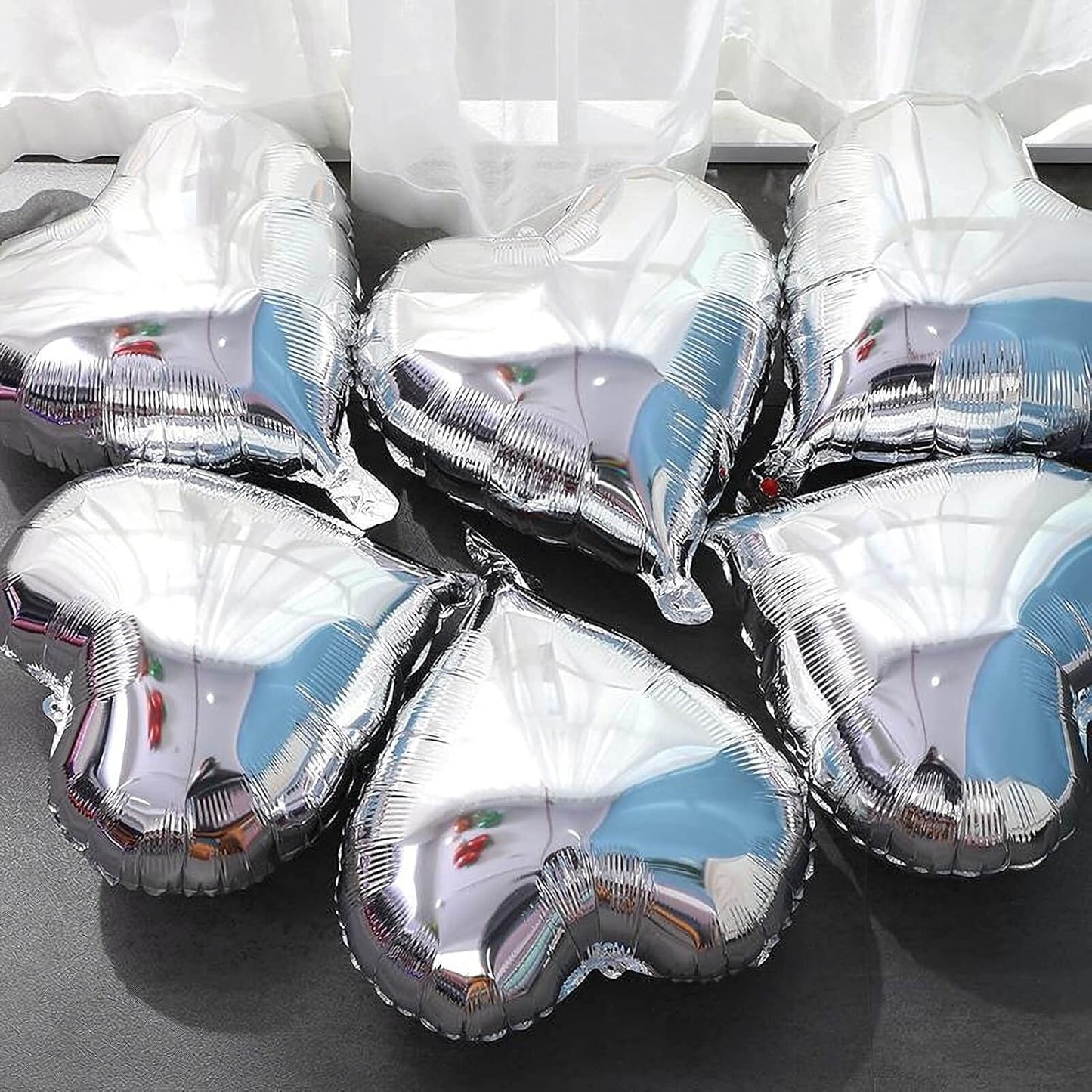 10Pcs Silver Foil Heart Shaped Balloons 18 Inch Heart Mylar Balloons For Baby Shower Wedding Valentine Decorations Love Balloons Party Decorations