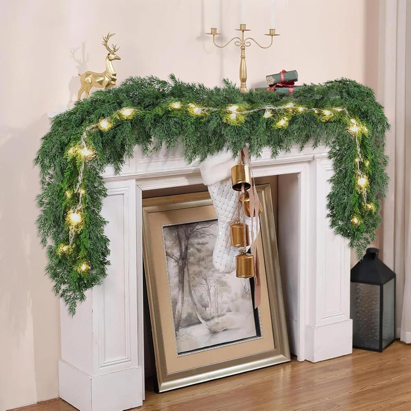 5ft Christmas Cedar Garland, Real Touch Pine Garland, Realistic Cypress Garlands Christmas Decorations for Mantel, Table, Stairs, Porch - Indoor Outdoor Xmas Holiday Decor