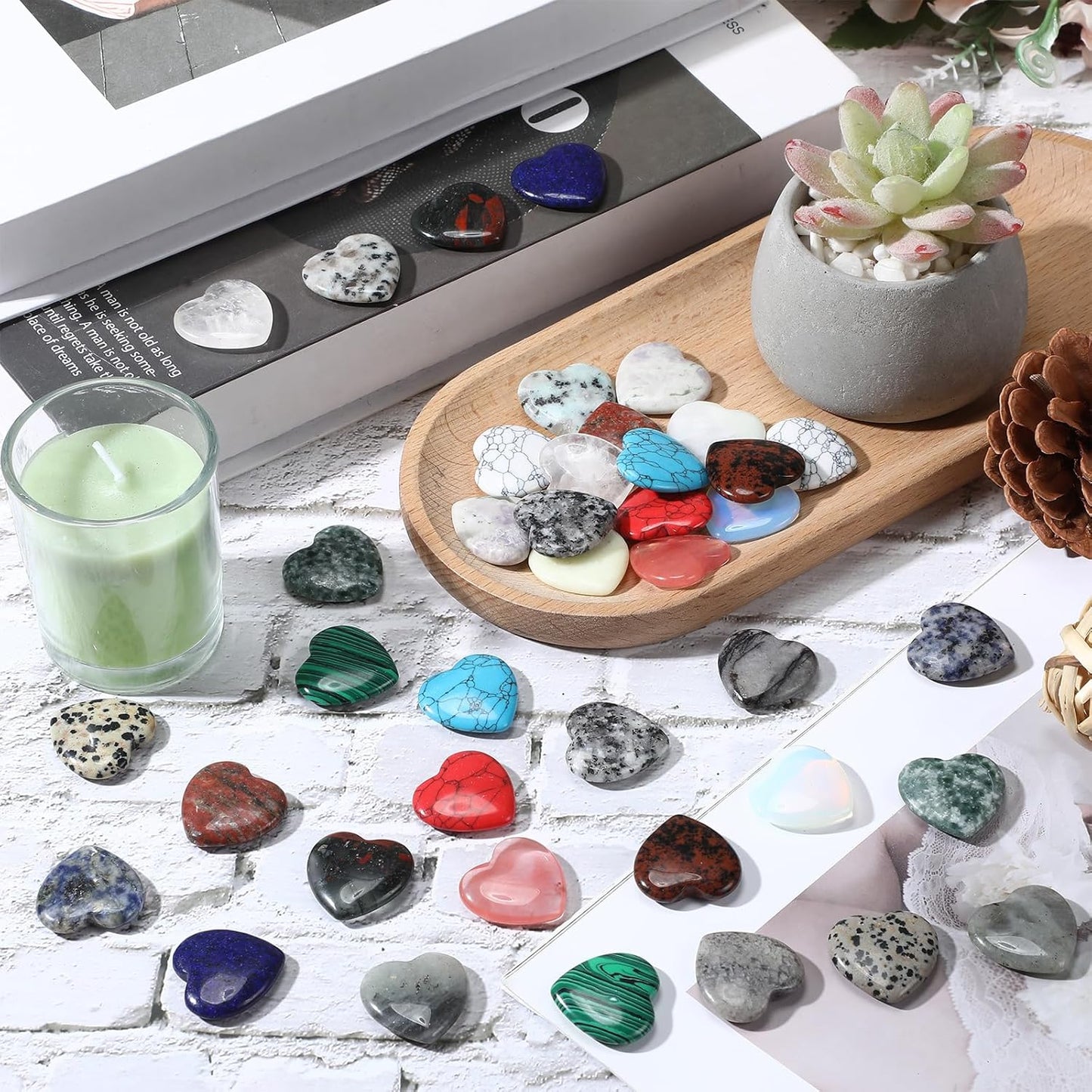 Nuenen 40 Pcs 1 Inch Worry Stone Bulk Crystals Heart Shaped Rock Tiny Trinkets Stone Inspirational Healing Crystal Gemstone Love Carved Rock Mom Women