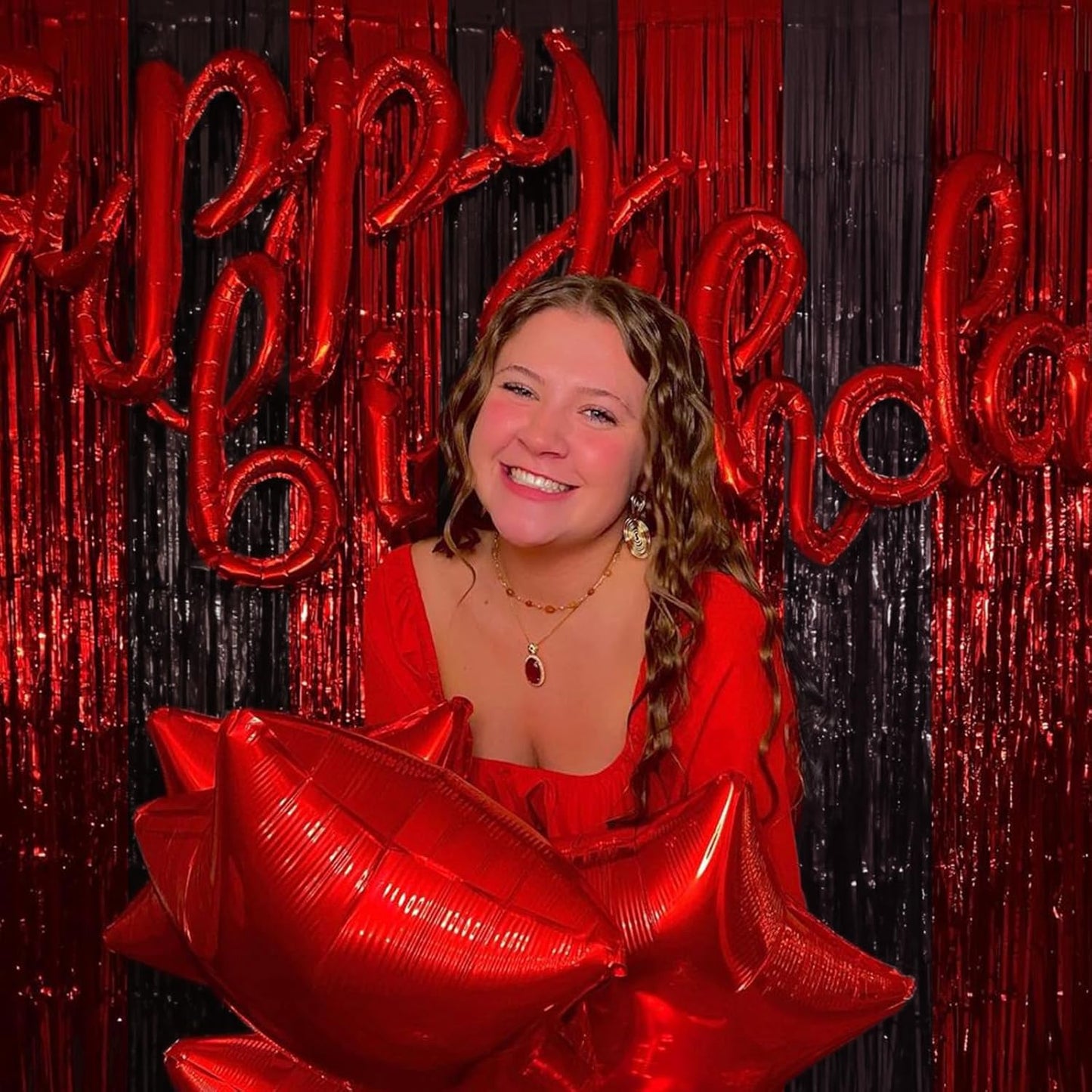 CANREVEL 2 Pack 3.3x8.2 Feet Black and Red Foil Fringe Backdrop Curtains, Tinsel Streamers Birthday Party Decorations, Fringe Backdrop for Graduation, Sneaker Ball, Casino Theme Party