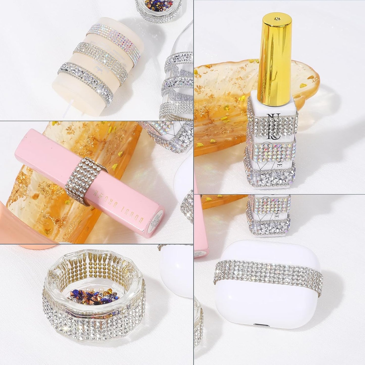 Rhinestone Ribbon 3 Yards Self Adhesive Rhinestone Strips Diamond Ribbon Sticker Crystal Roll Glitter Bling 2mm Rhinestones Tape for Crafting DIY Art Decoration (Silver,0.4 Inch)