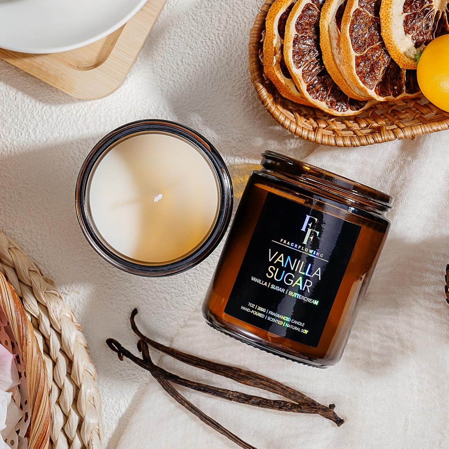 Vanilla Sugar Scented Candles for Home, Soy Wax Candle Aromatherapy Candles Gift for Women Men, 7oz