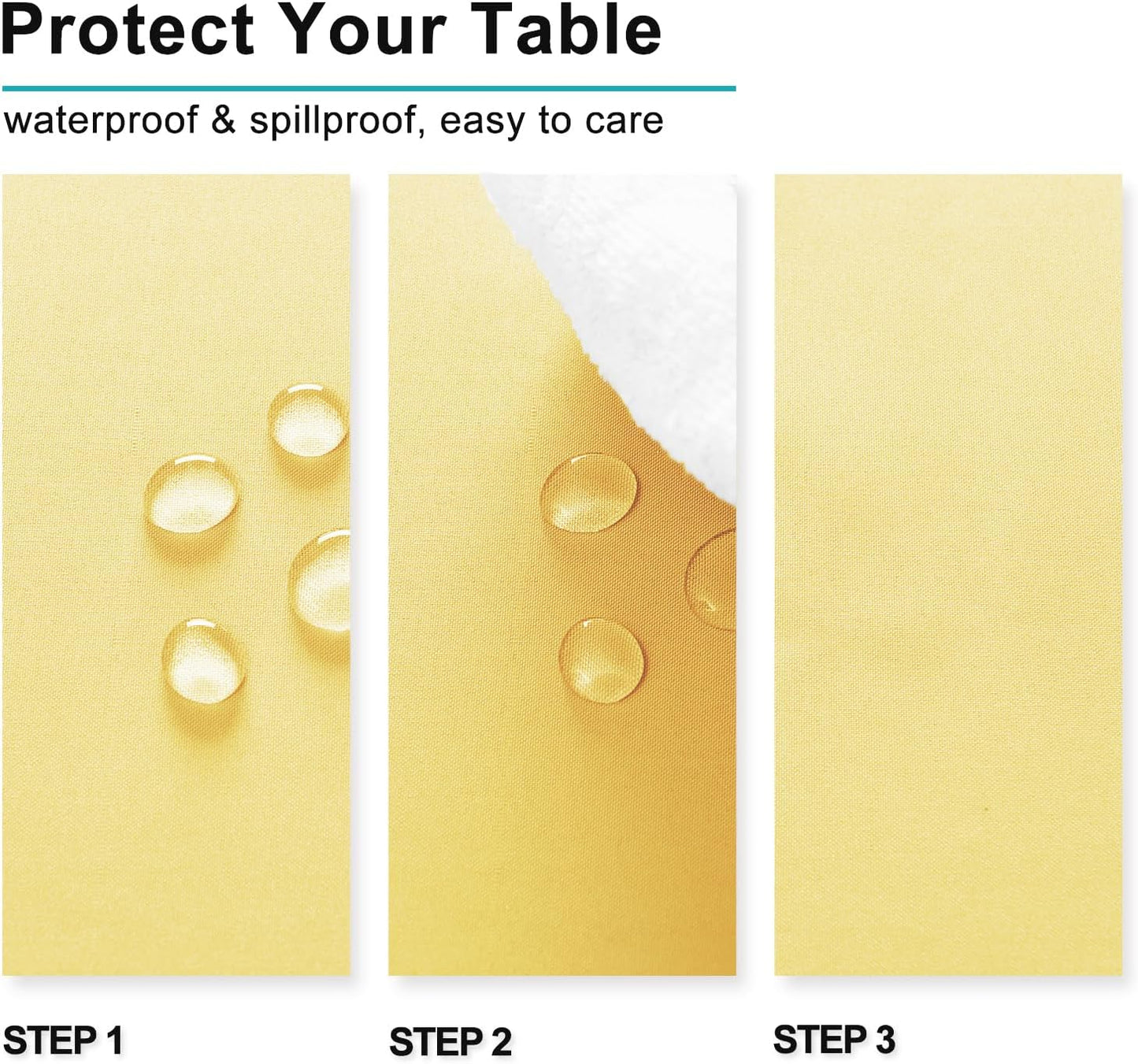 Hiasan Waterproof Tablecloth Rectangle - Washable Fabric Table Cloth for Dining Room Kitchen Birthday Party and Outdoor Use, Light Yellow, 70 x 140 Inch