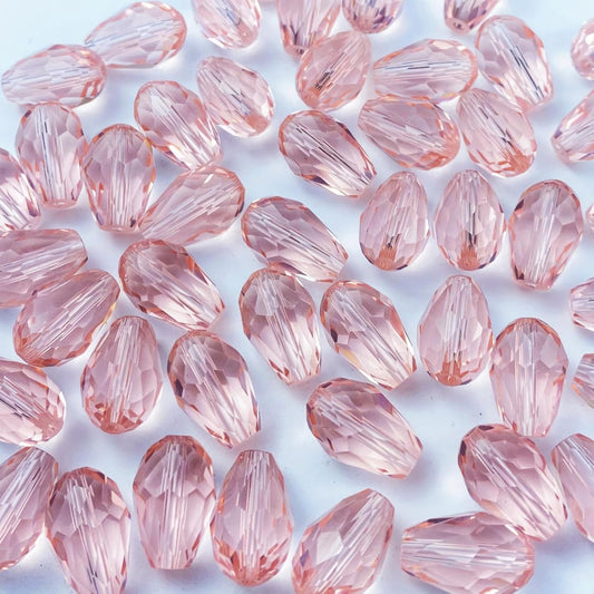 50pcs 10x15mm Teardrop Crystal Glass Beads Vertical Hole Faceted Glass Teardrop Spacer Beads for Bracelets Necklace Earring DIY Jewelry Making Craft(Pink)