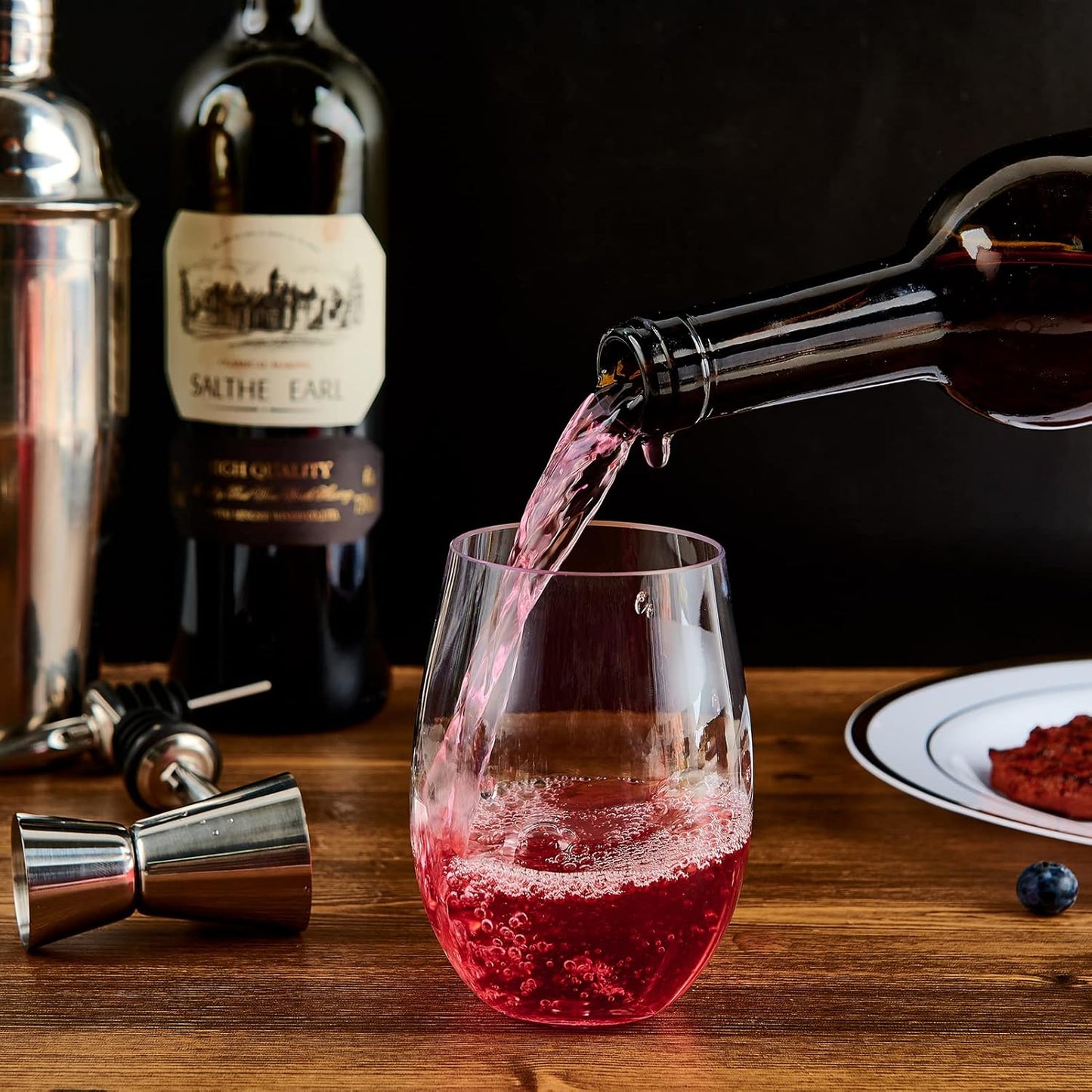 FOCUSLINE 20 Pack 16 Oz Plastic Wine Glasses, Stemless Plastic Wine Cups Heavy Duty, Unbreakable Disposable Wine Glasses for Wedding or Party