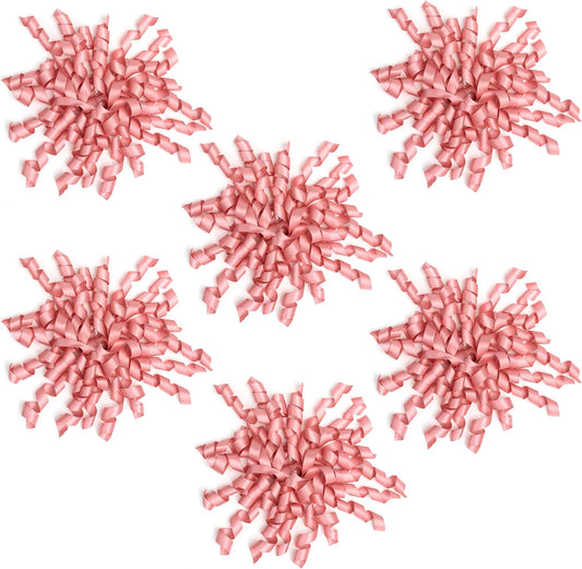 6 Inch Rose Gold Curly Bows for Gift Wrapping Set of 6, Self Adhesive Bows Blush Pink Gift Bows for Presents, Satin Ribbon Bows for Birthday, Wedding, Christmas, Bridal Shower