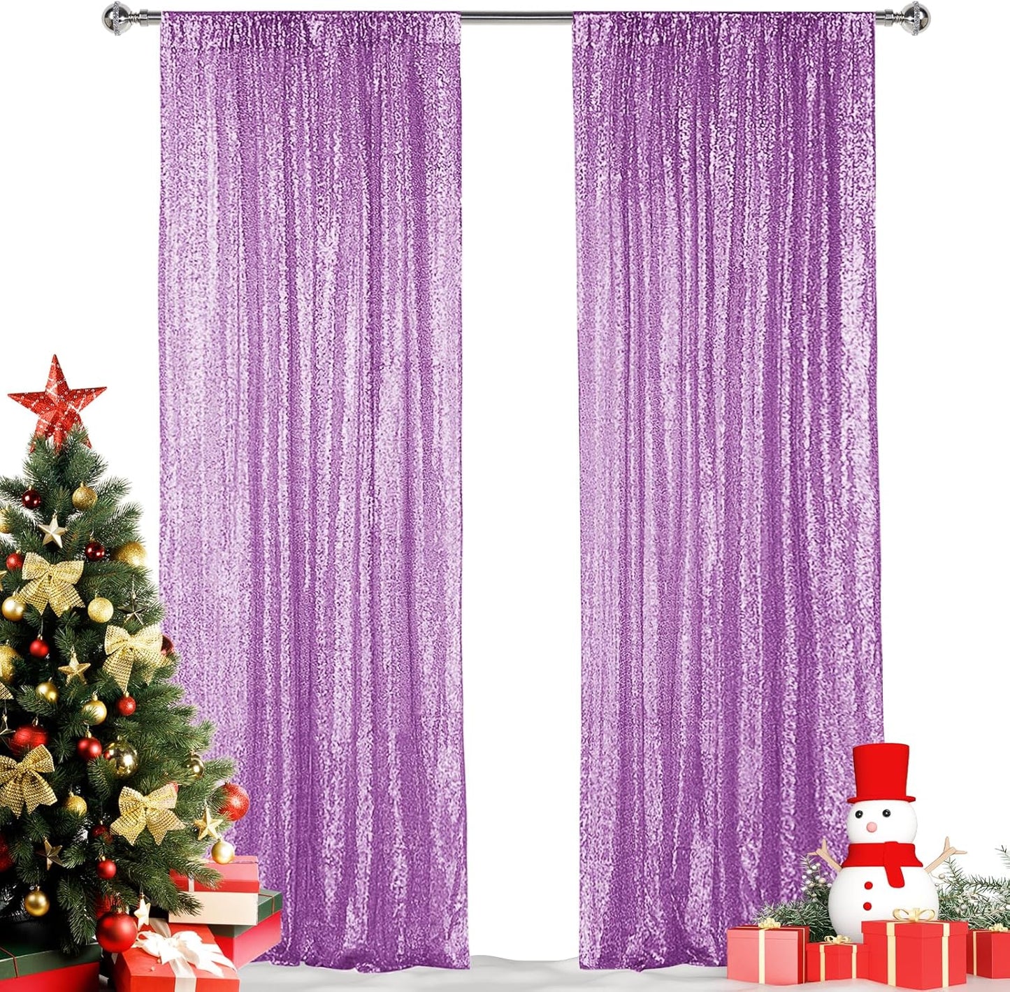 Hahuho Lavender Sequin Backdrop Curtain, 2PCS 2FTx8FT Glitter Backdrop Curtain for Parties, Christmas, Wedding, Party Decoration（2 Panels, 2FT x 8FT, Lavender