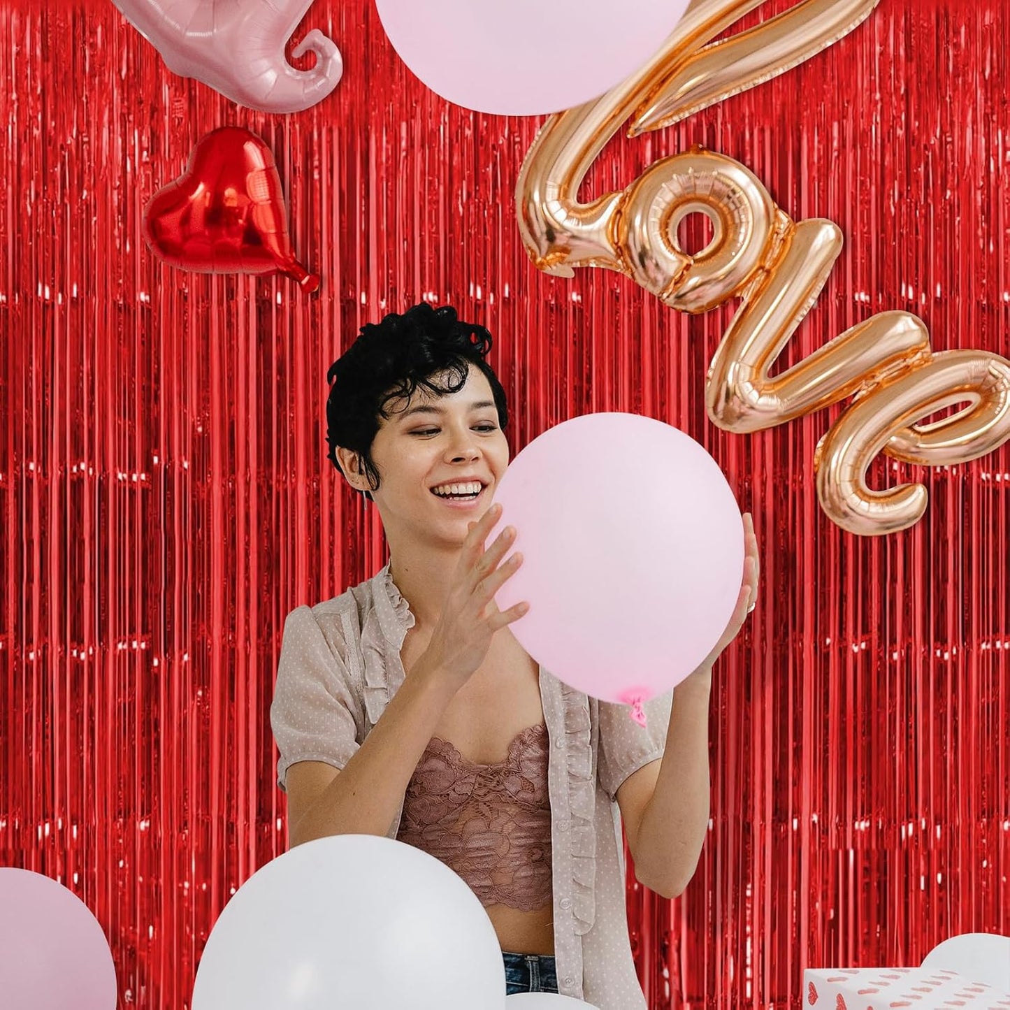 5 Pack Red Fringe Backdrop Curtains 3.2ft x 8.2ft Tinsel Foil Fringe Curtains Tinsel Backdrop Streamers for Birthday Party Decoration Christmas New Year Party Decorations (Red)