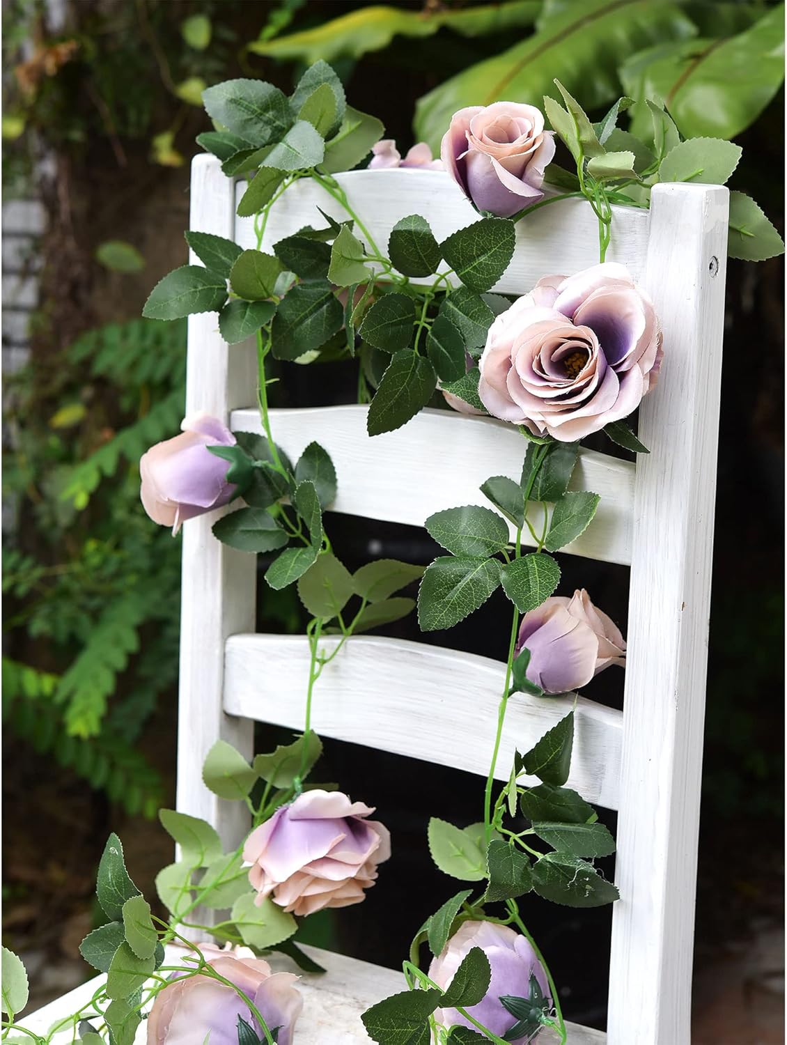 FiveSeasonStuff Smoky Purple Rose Silk Flower Garland Artificial Flowers Decoration Hanging Floral Décor for Wedding Baby Shower Birthday Party Garden 29 Ft 4 Pack