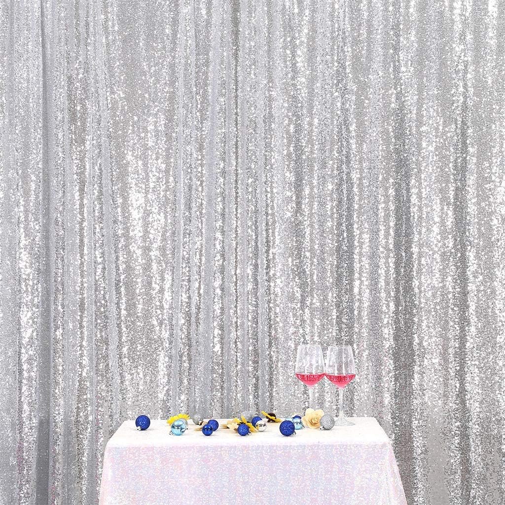 Eternal Beauty Silver Sequin Backdrop, 8x10 Ft Glitter Background Curtains for Shimmer Photography Party Wedding Birthday Back Drop Decor