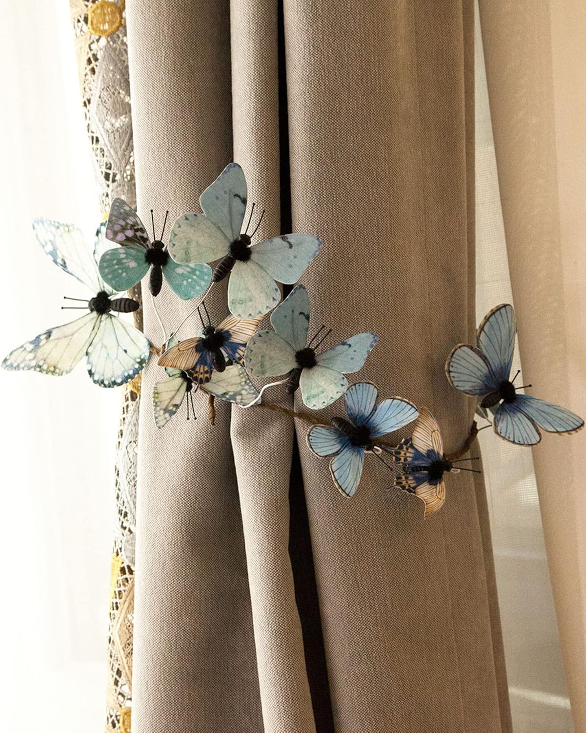 Artificial Butterfly Garland, Fake Butterfly Decorative Vines, DIY 3D Unique Butterfly Hanging Decor for Home Wall Easter Spring Flowers Party Wedding Arch Shopping (Blue)