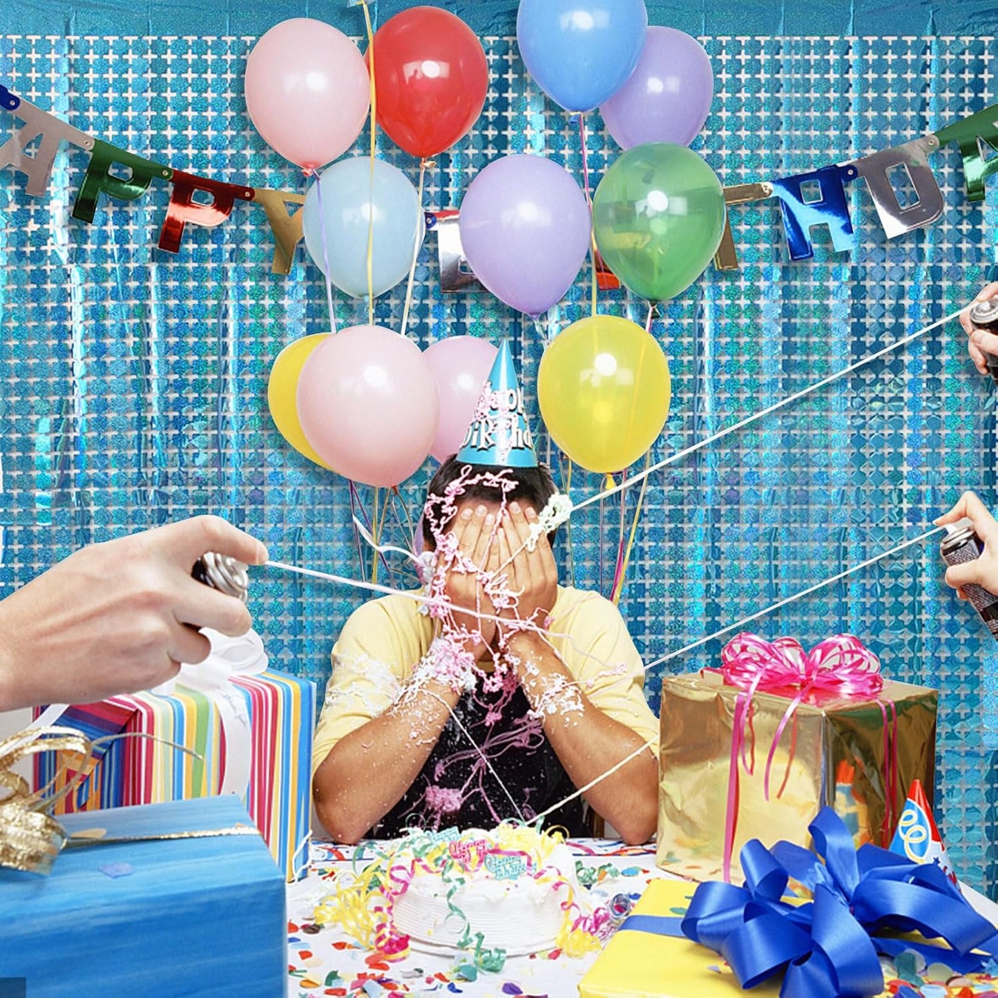 Blue Foil Fringe Curtains Backdrop Blue Streamers Party Decorations for Frozen Birthday Under The Sea Parties Bachelorette Fishing Pool Beach Ocean Theme, Pastel Wall Decor Hanging Door Decorations