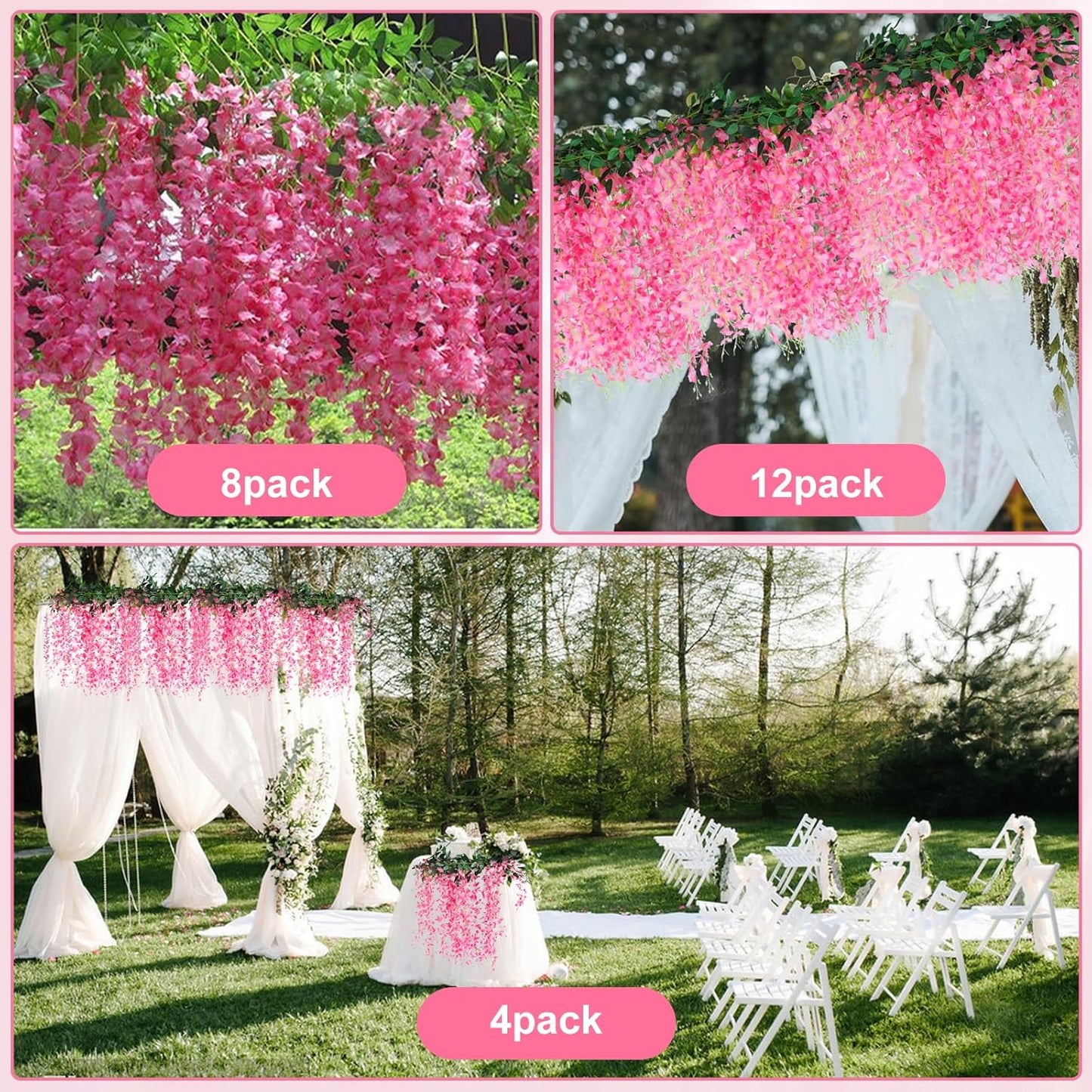 Wisteria Artificial Flowers Garland，10Pcs Total 60ft Silk Fake White Wisteria Flowers Hanging for Home Garden Wedding Arch Party Indoor Outdoor Decor(10,Pink)