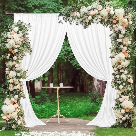 MEETSKY White Backdrop Curtains for Parties - 10ft x 8ft Wedding Photo Background Curtain Rod Pocket Fabric Drapes Panels for Birthday Holiday Party Home Decoration, 5ft x 8ft, 2 Panels