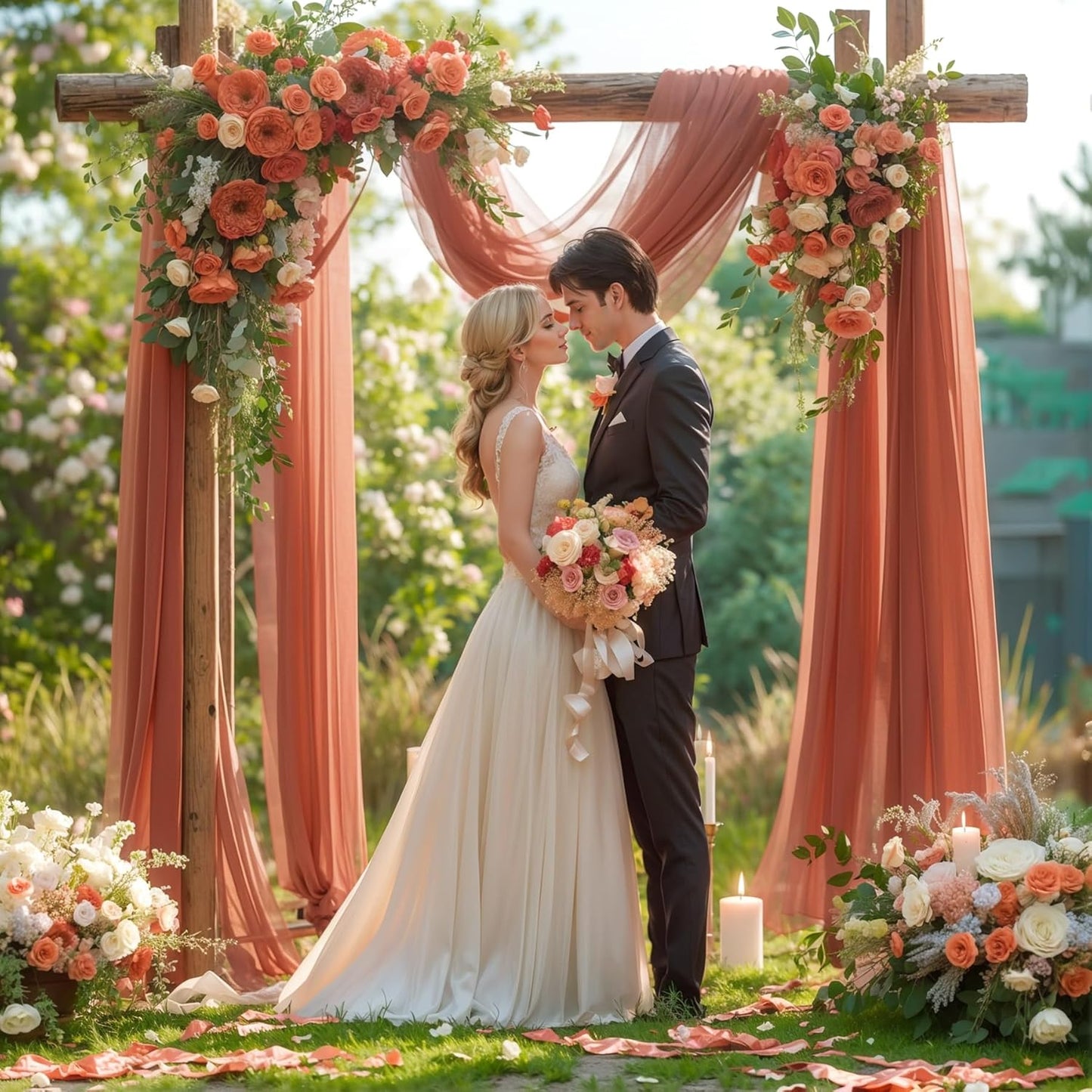 Wedding Arch Draping Fabric, 1 Panel 28" x 19Ft Terracotta Wedding Arch Drapes Sheer Backdrop Curtain for Wedding Ceremony Party Ceiling Decor