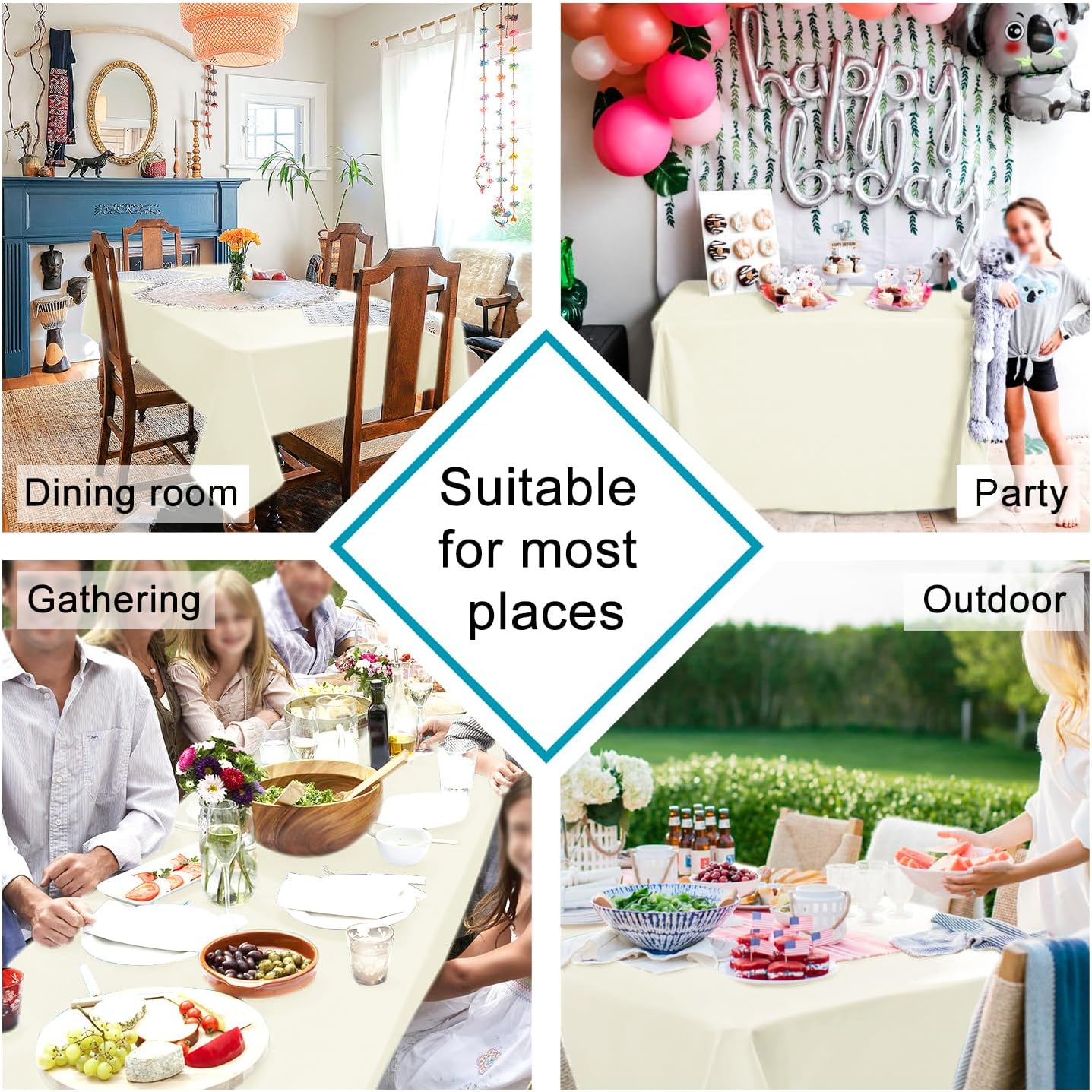 Hiasan Champagne Rectangle Tablecloth - Waterproof Washable Polyester Fabric Table Cloth for Buffect Dining Birthday Party Wedding, 30 x 60 Inch