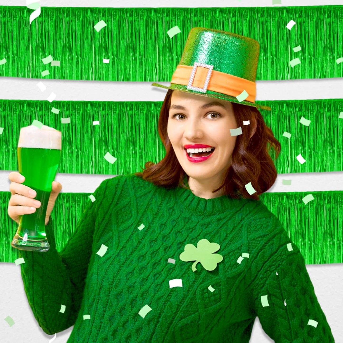 6 Pack 10 Feet Green Foil Fringe Garland Metallic Tinsel Streamers Banner Wall Hanging Curtain Backdrop for Parade Floats, Birthday, Graduate, Mother's Day, Wedding Party Decoration