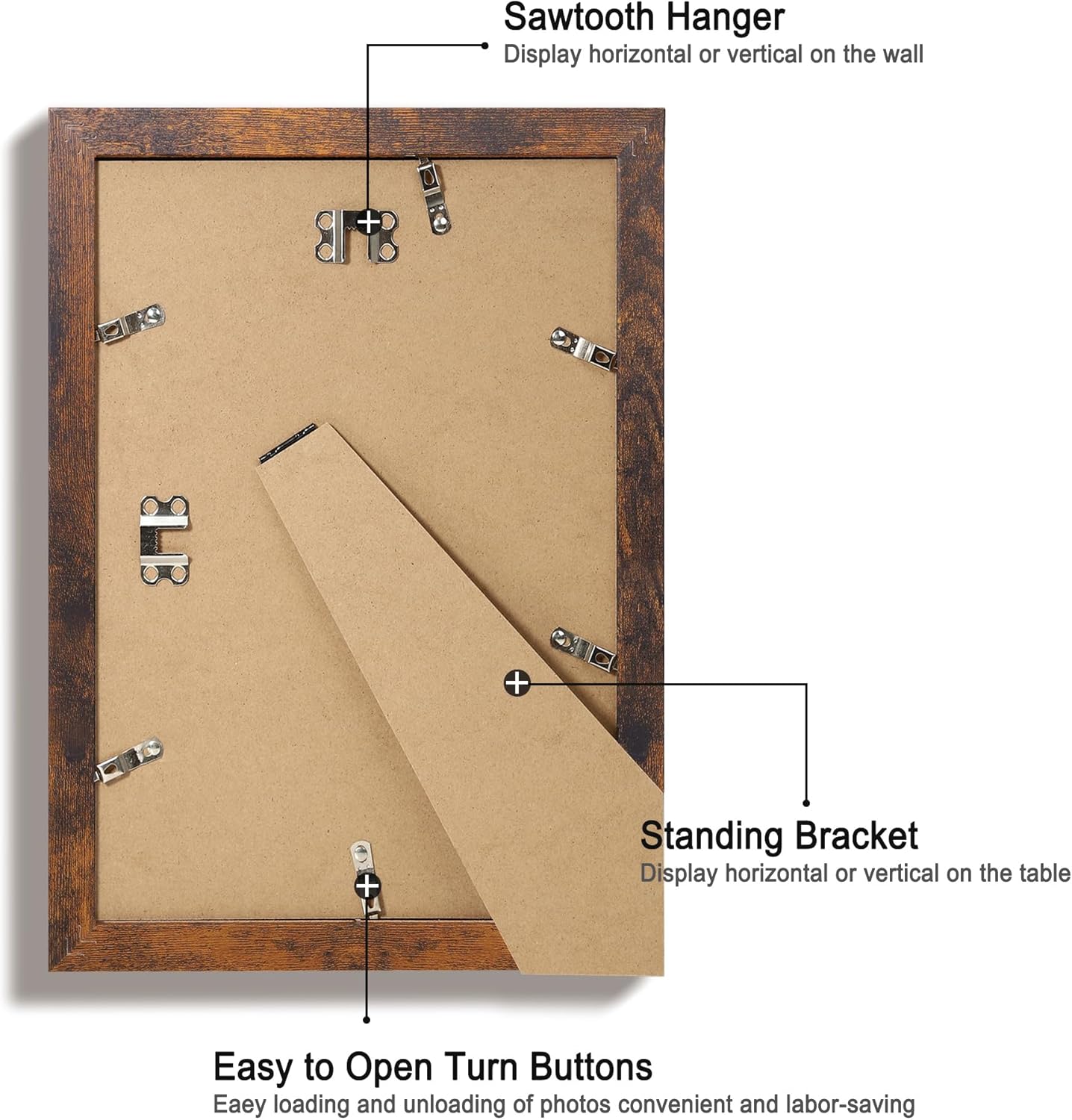 8x12 Picture Frame Set of 4 with High Definition Real Glass, Display 6x8 Pictures with Mat or 8 x 12 Without Mat, Wood Rustic Photo Frames for Tabletop and Wall Mounting