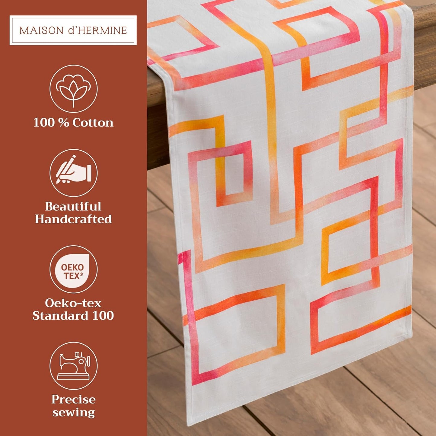 Maison d' Hermine Table Runner 100% Cotton Double Layer Table Runners 72 inches Long Decorative for Kitchen Dining Party Baby Shower Wedding Bridal Shower Spring Summer (Summer Maze, 14.50" x 72")