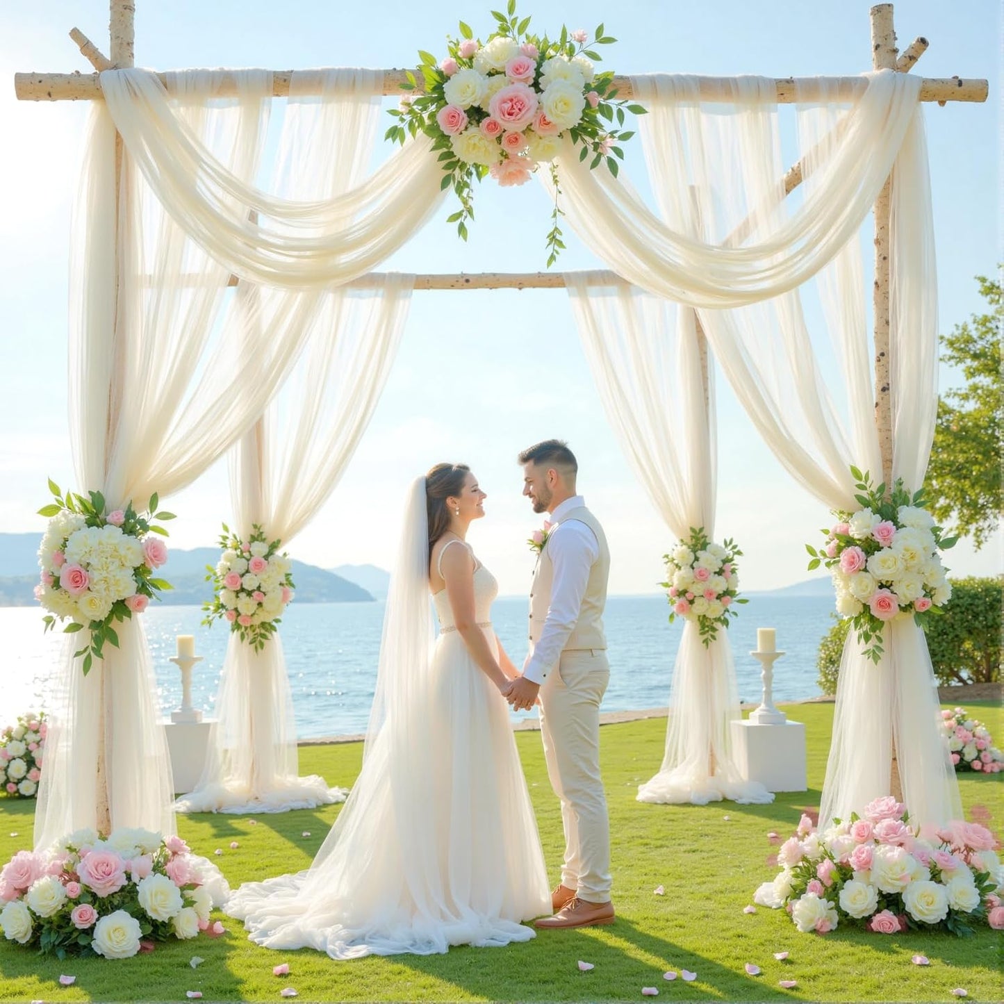 Wedding Arch Draping Fabric Backdrop 1 Panel 60" x 26Ft Ivory Drapes Curtains for Wedding Reception Sheer Tulle Backdrop Curtain for Ceremony Birthday Party Baby Shower Arbor Ceiling Decorations
