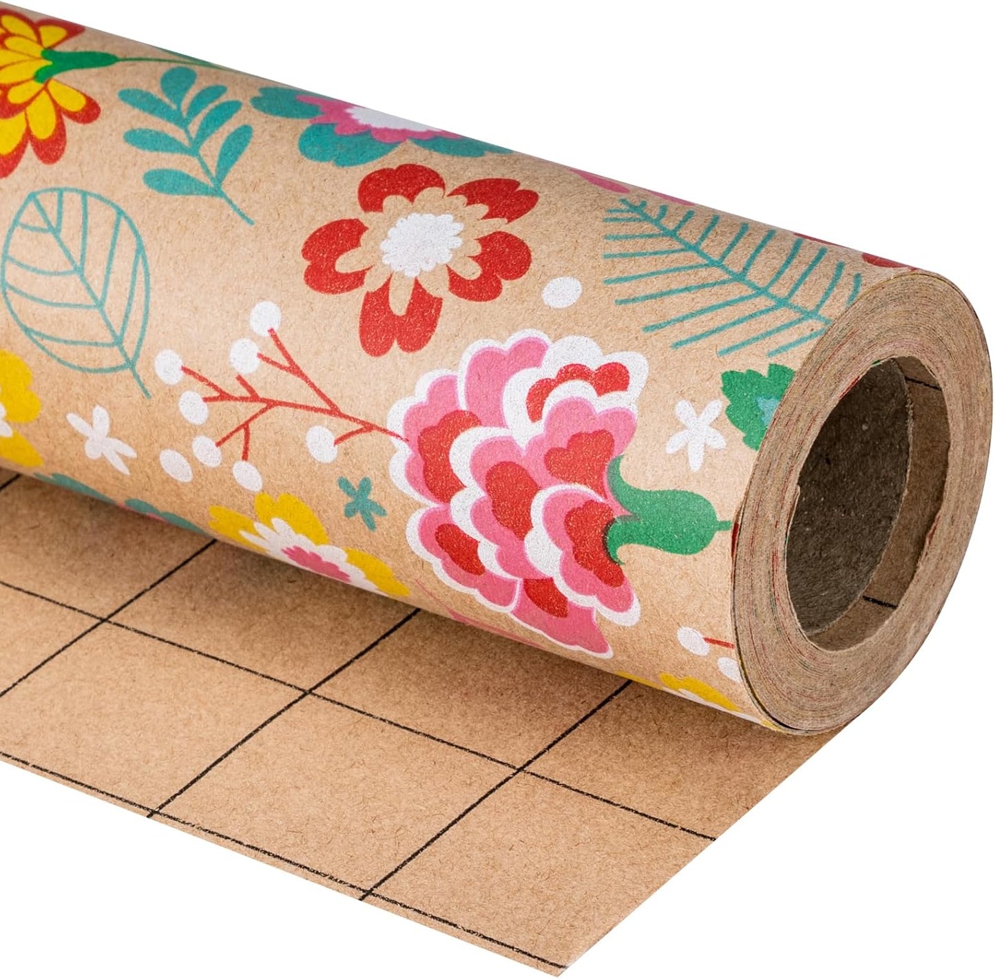 RUSPEPA Kraft Wrapping Paper Roll - Mini Roll - Carnation Design Great for Mother's day, Birthday, Party, Anniversary - 17 Inches X 32.8 Feet