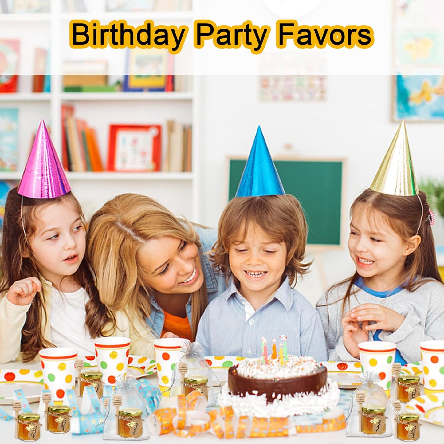 Aliggbent 48 Pack Mini Honey Jars Party Favors in Bulk, 1.5 oz Small Hexagon Glass Honey Jars with Dippers, Gold Lids, Bee Charms, Gift Bags and Jute - Great for Baby Showers, Weddings & Birthdays