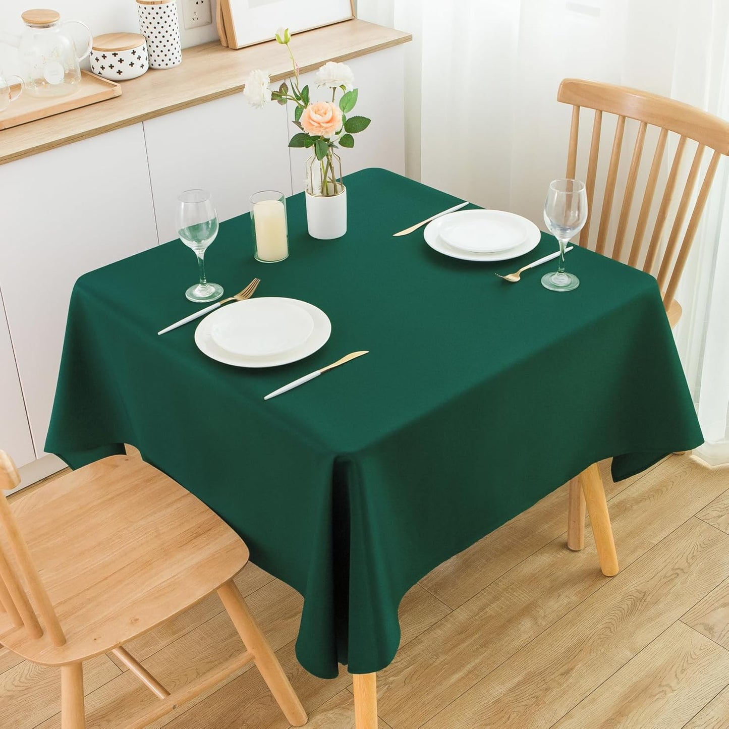 2 Pack Square Table Cloth 48X48 Inch Green Tablecloth Washable Polyester Solid Dining Table Cover for Birthday Party Dinner Holiday Outdoor Indoor
