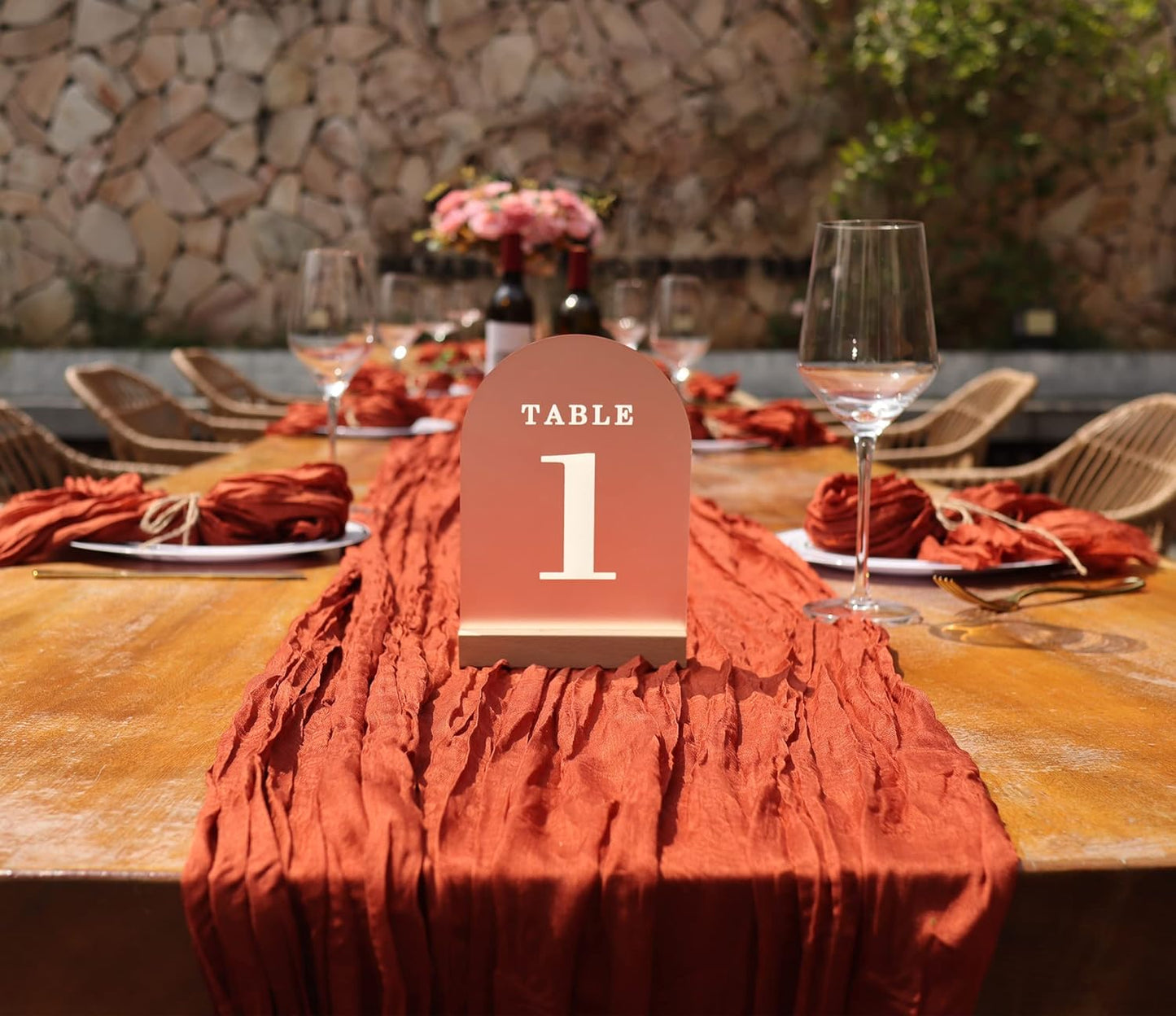 Wedding Table Numbers 1-10, Acrylic Arch Signs with Natural Wood Stands Holders, Rustic Table Decor for Reception & Parties (Frosted White)