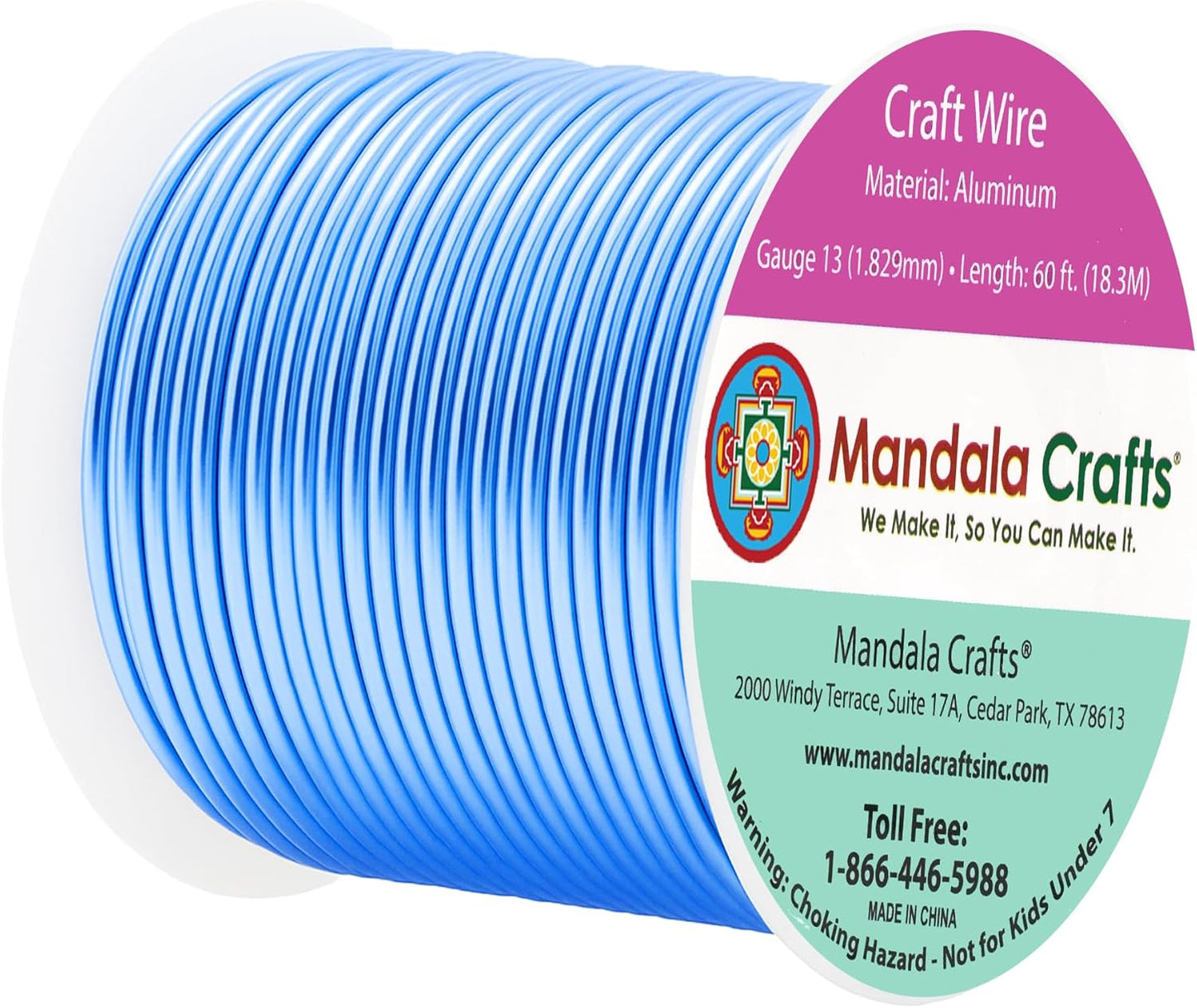 Mandala Crafts 13 Gauge Anodized Aluminum Craft Wire for Jewelry Making - 60 FT Colored Flexible Ice Blue Wire - Bendable for Bonsai Armature Crafting Sculpting