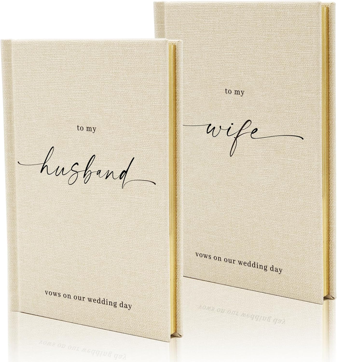 To My Husband/Wife Hardcover Vow Books (Set of 2) - 5.75 x 5 Minimalist Pocket Sized Black Embossed Wedding Ceremony Vow Renewal Speech Notebook