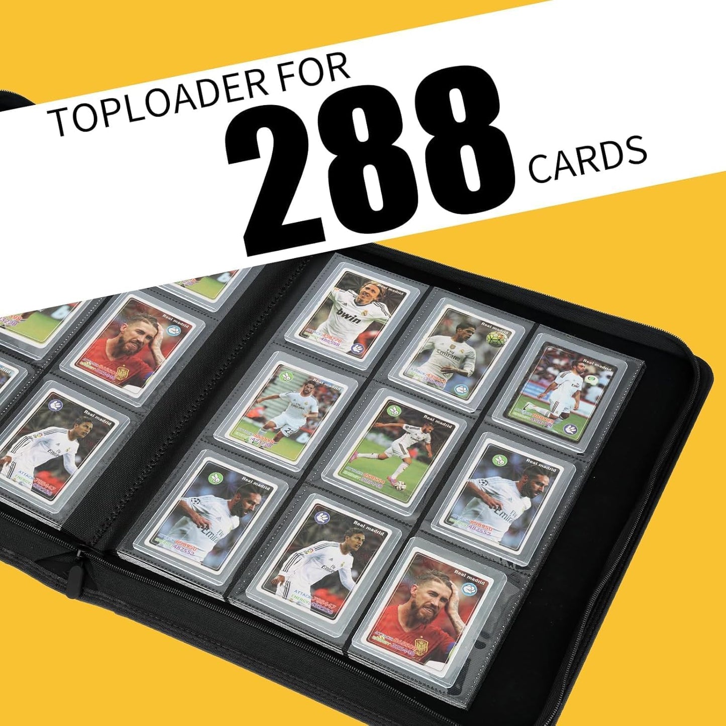 Toploader Binder,Holds 288 Toploaders,9 Pocket Double-Sided Top Loader Binders with Sleeves for 3 x 4'' Toploaders, Card Holder for Trading Cards or Sports Cards (Black)