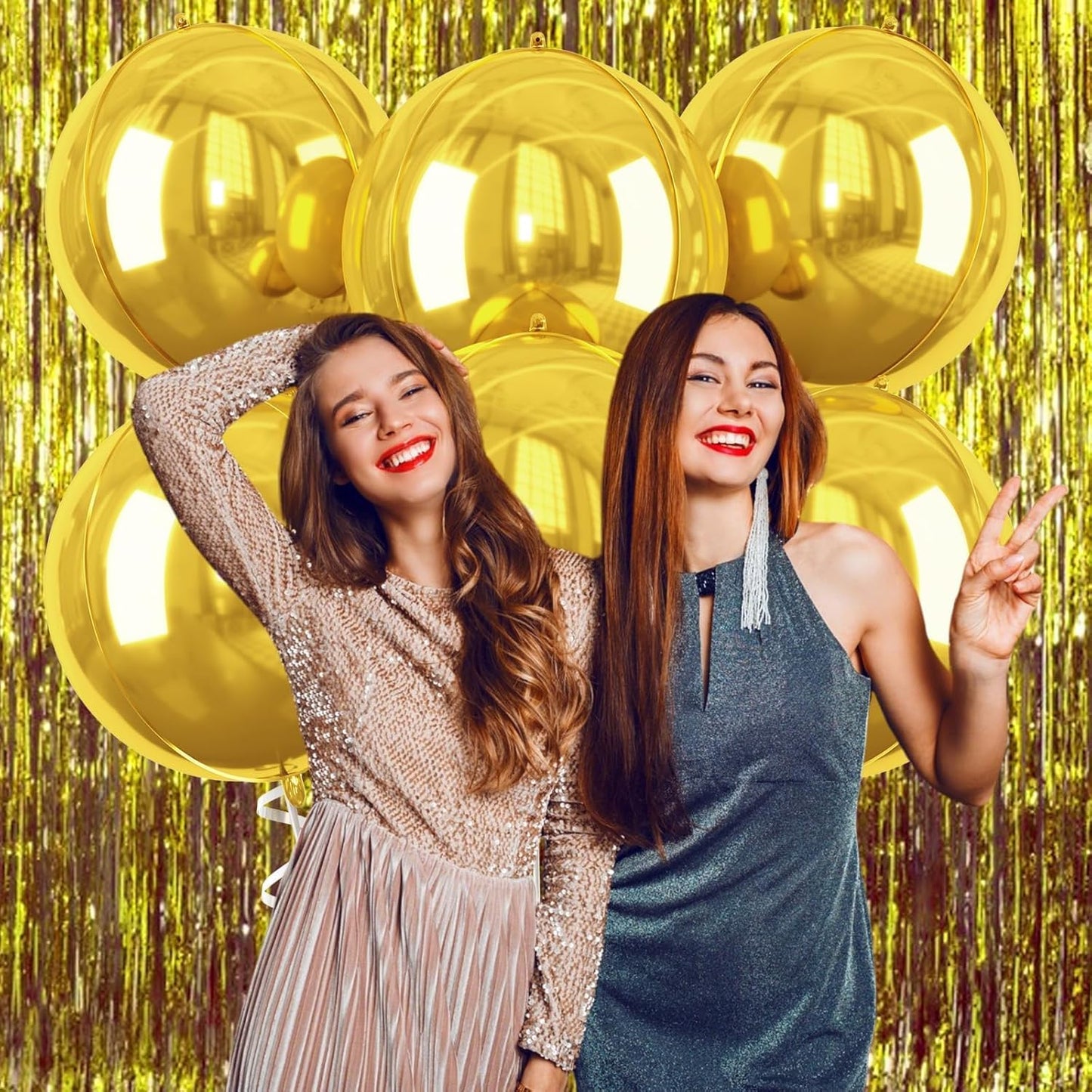 Gold Giant 4D Foil Balloons, Saxuxu 6Pcs Large Metallic Gold Round Balloons, 22 Inch Big Round Foil Balloon for Gold Birthday Party Baby Shower Wedding Decorations