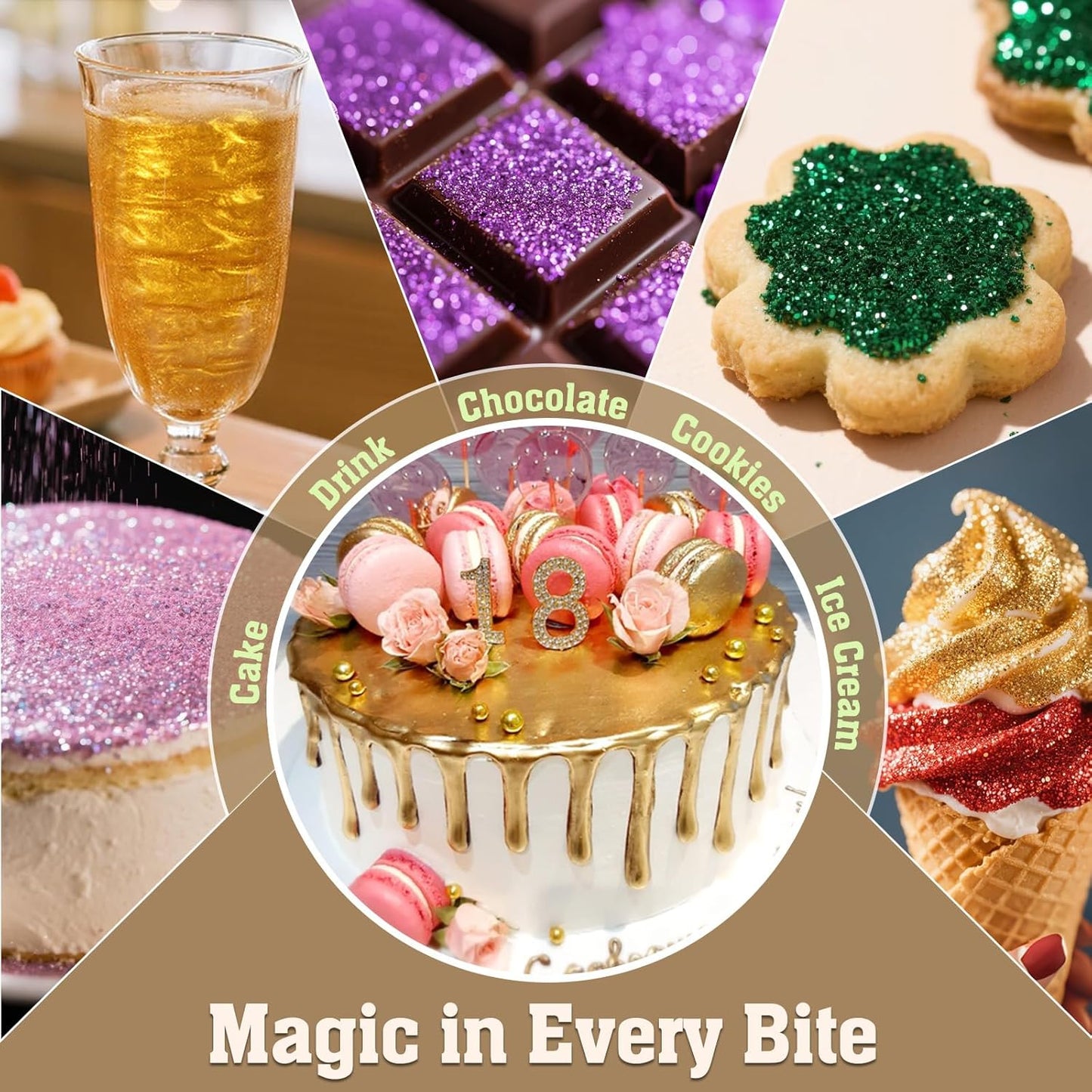 Twisweet Christmas Green Edible Glitter for Drinks, Food Grade 10g Sparkling Sprinkles Cake Decorating Supplies, Edible Luster Dust for Cocktail Beverages, Food Coloring Shimmer Powder for Cupcakes Cookies Cake Decorations