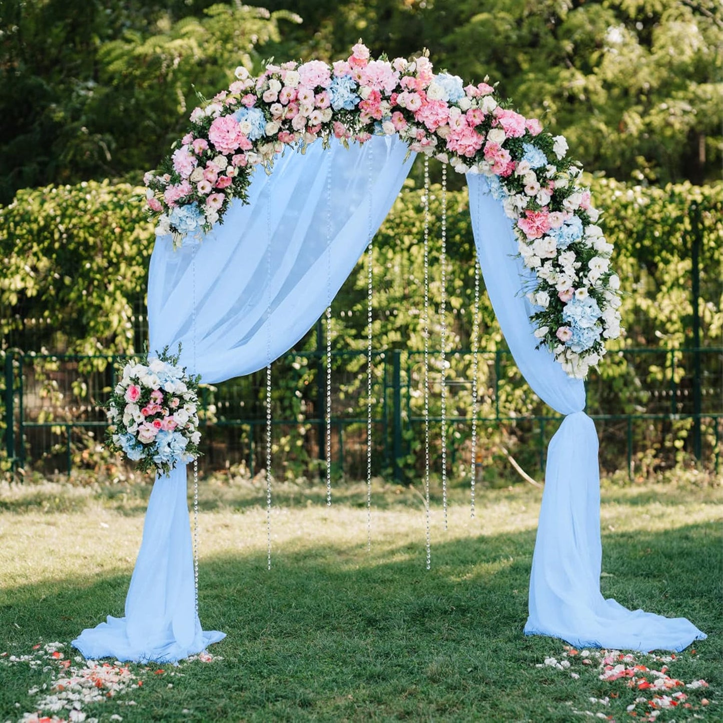 PARTISKY 10ftx7ft Blue Chiffon Backdrop Curtains, Wrinkle-Free Sheer Fabric Photo Drapes for Wedding Ceremony Arch Birthday Baby Shower Photography Stage Decor 5ft x 7ft, 2 Panel