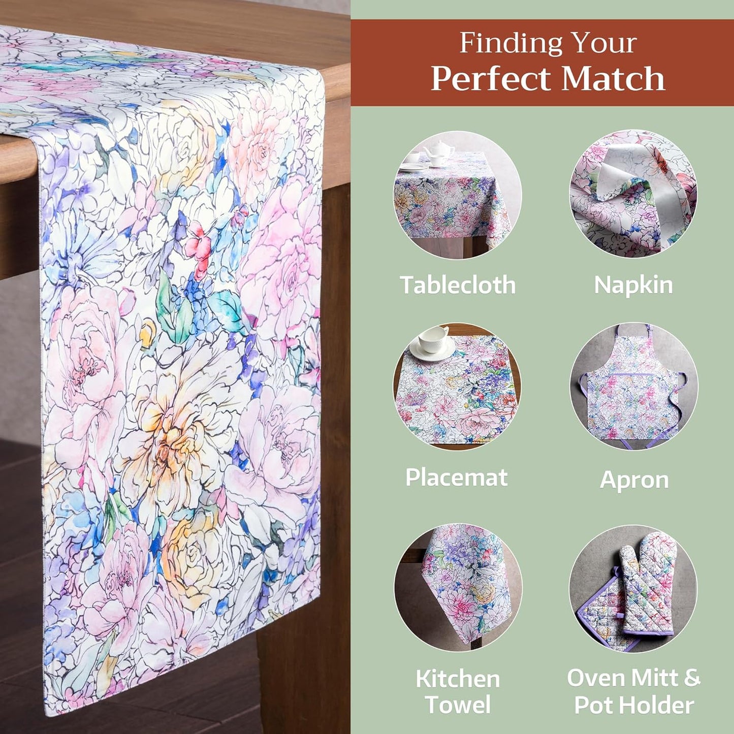 Maison d' Hermine Table Runner 100% Cotton Double Layer Table Runners 72 inches Long Decorative for Kitchen Dining Party Baby Shower Wedding Bridal Shower Spring Summer (Floral Love, 14.50" x 72")